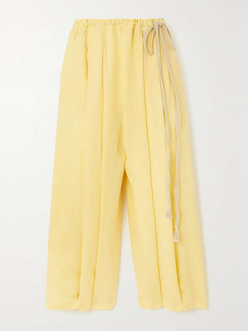 Loro Piana Belted Linen Wide-leg Pants