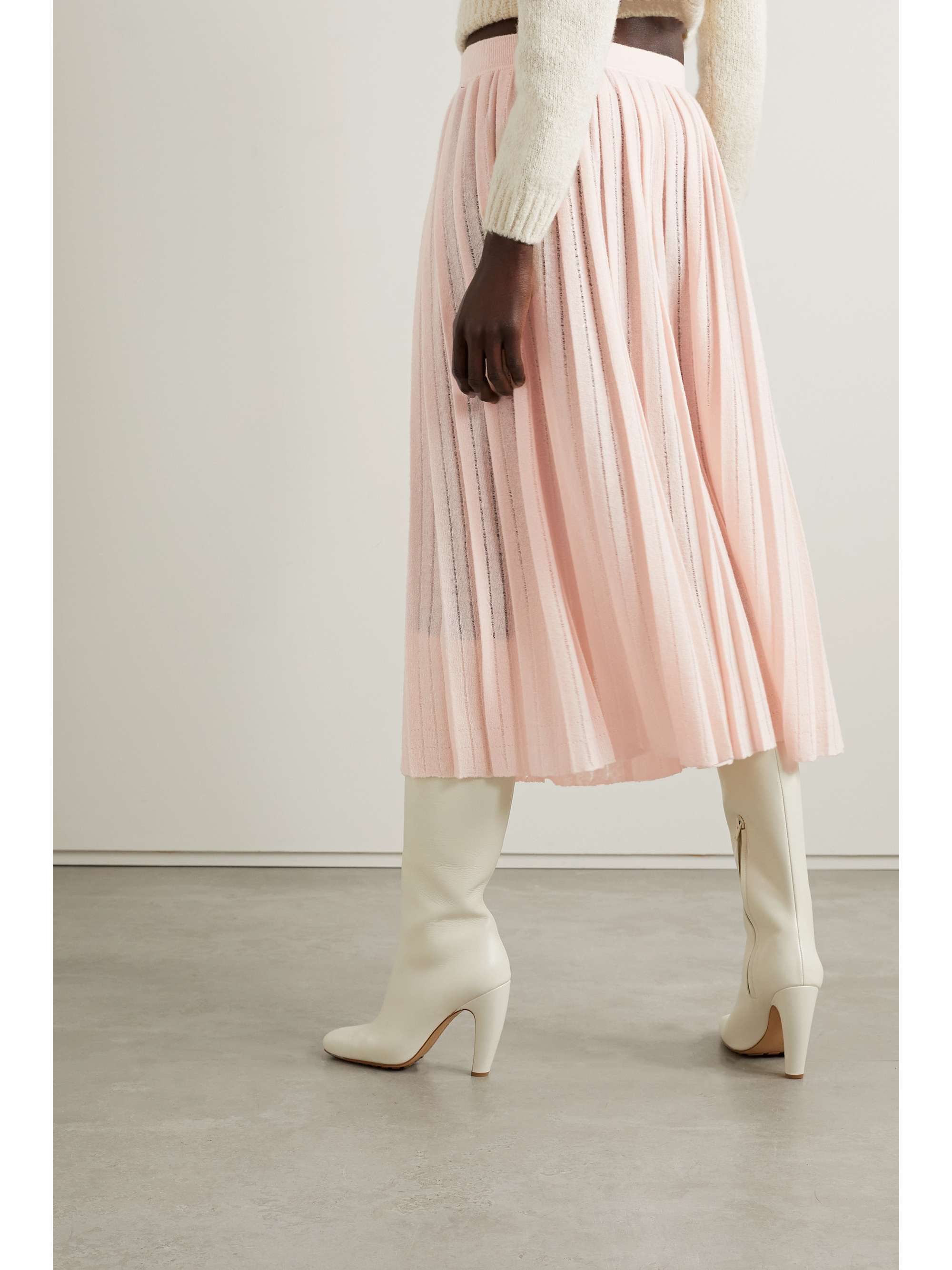LORO PIANA Pleated cashmere and silk-blend midi skirt