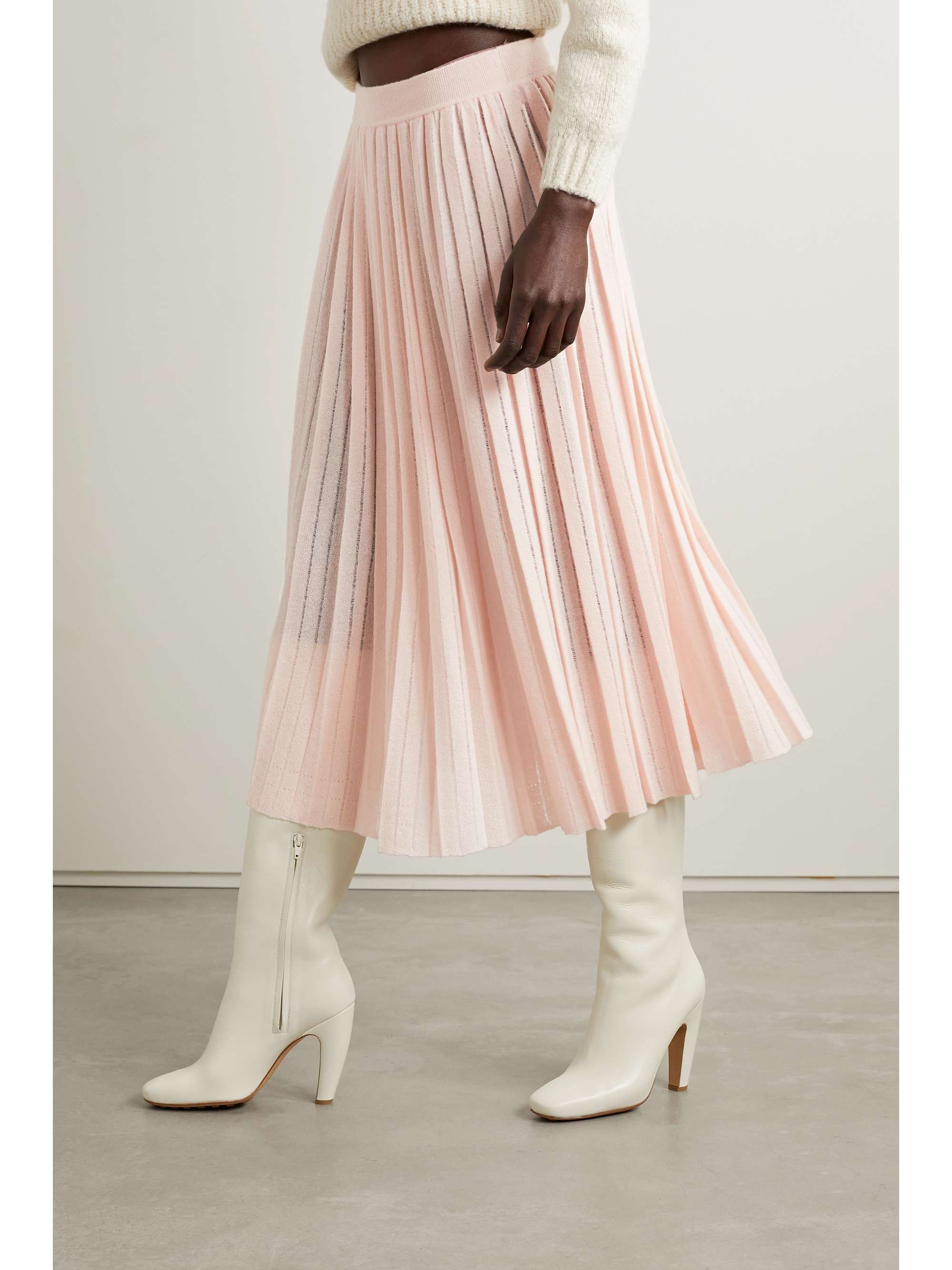 LORO PIANA Pleated cashmere and silk-blend midi skirt