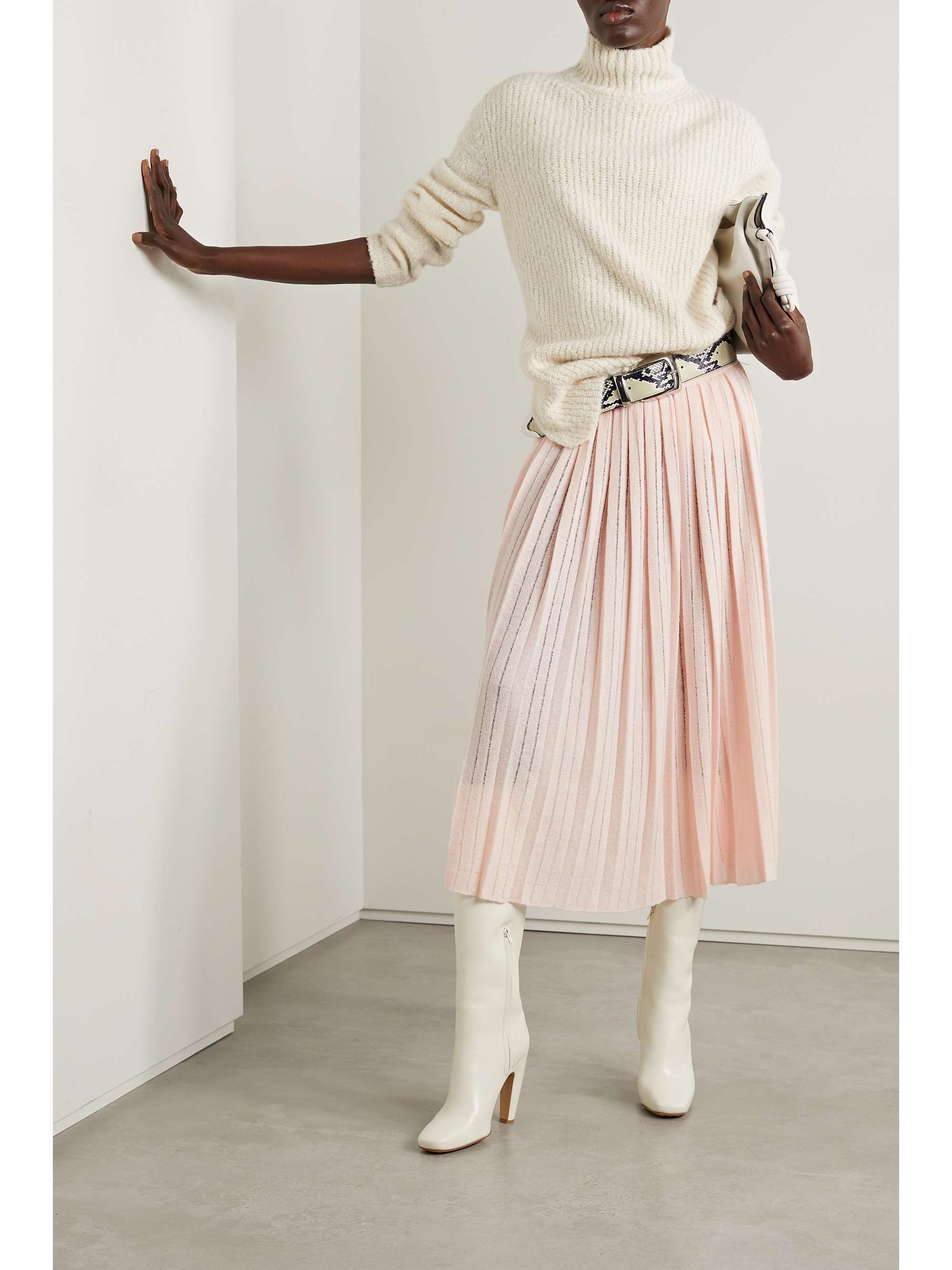 LORO PIANA Pleated cashmere and silk-blend midi skirt