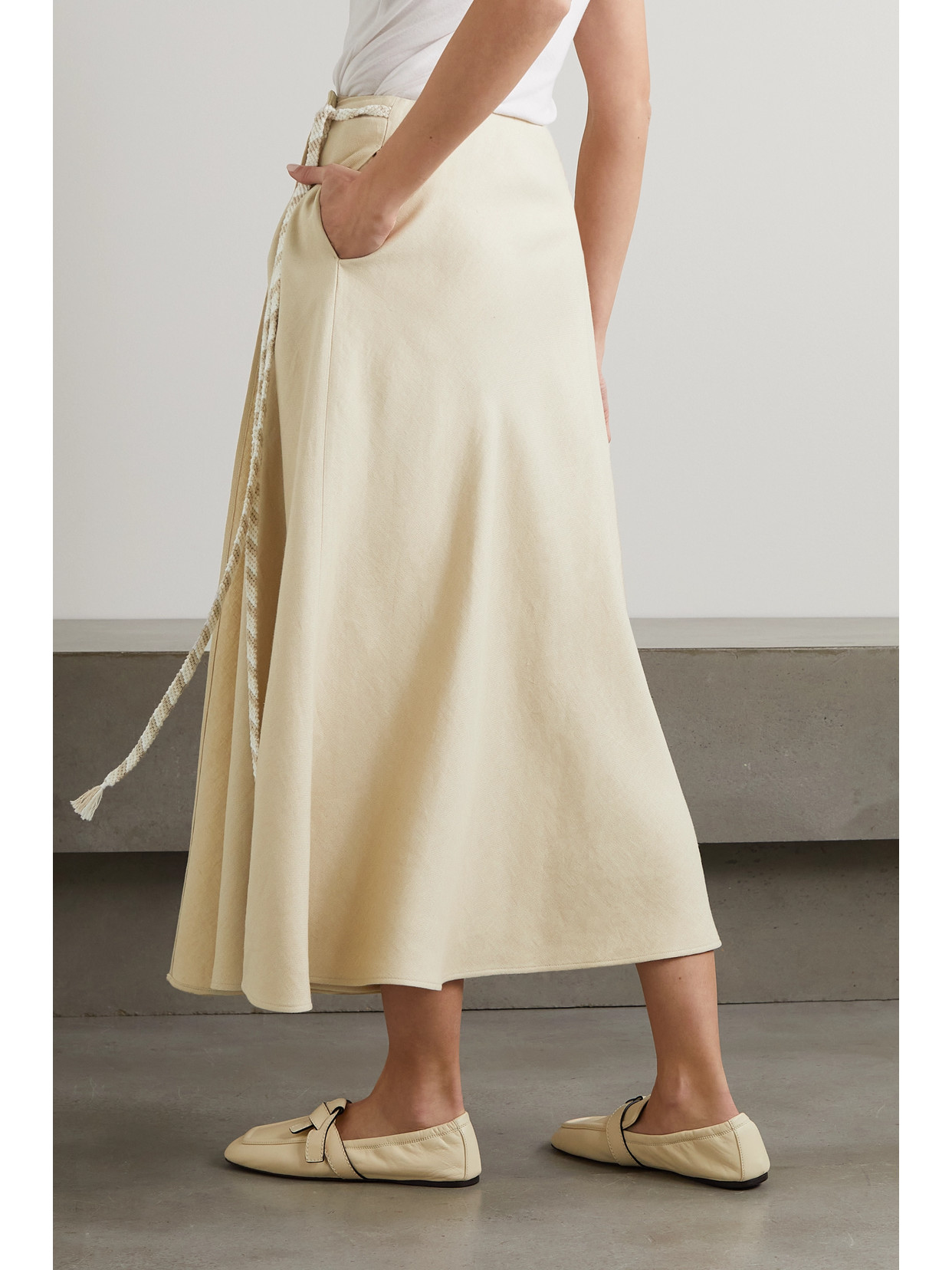 Shop Loro Piana Antigua Tie-detailed Linen Midi Wrap Skirt In Neutrals