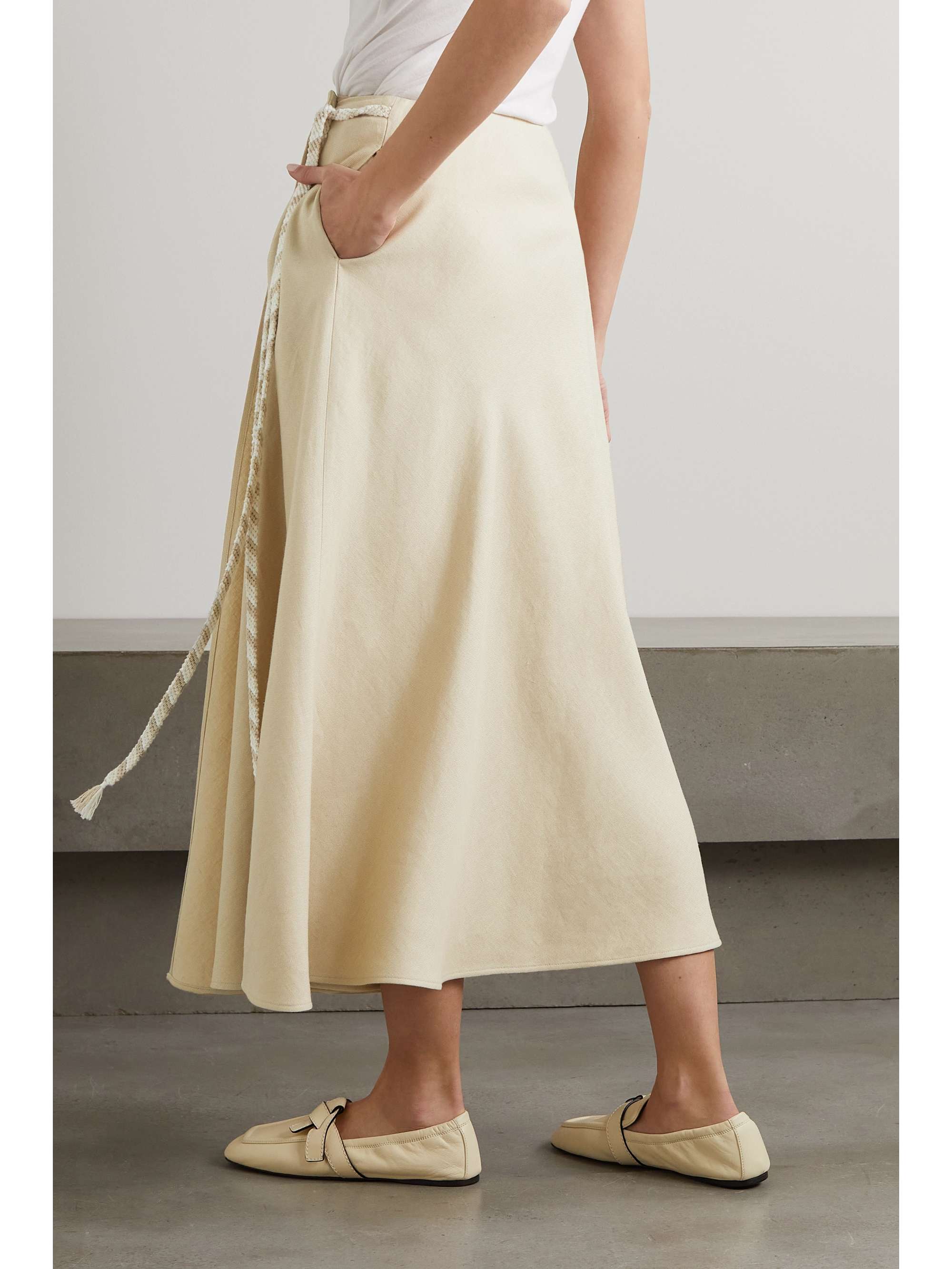 LORO PIANA Antigua tie-detailed linen midi wrap skirt