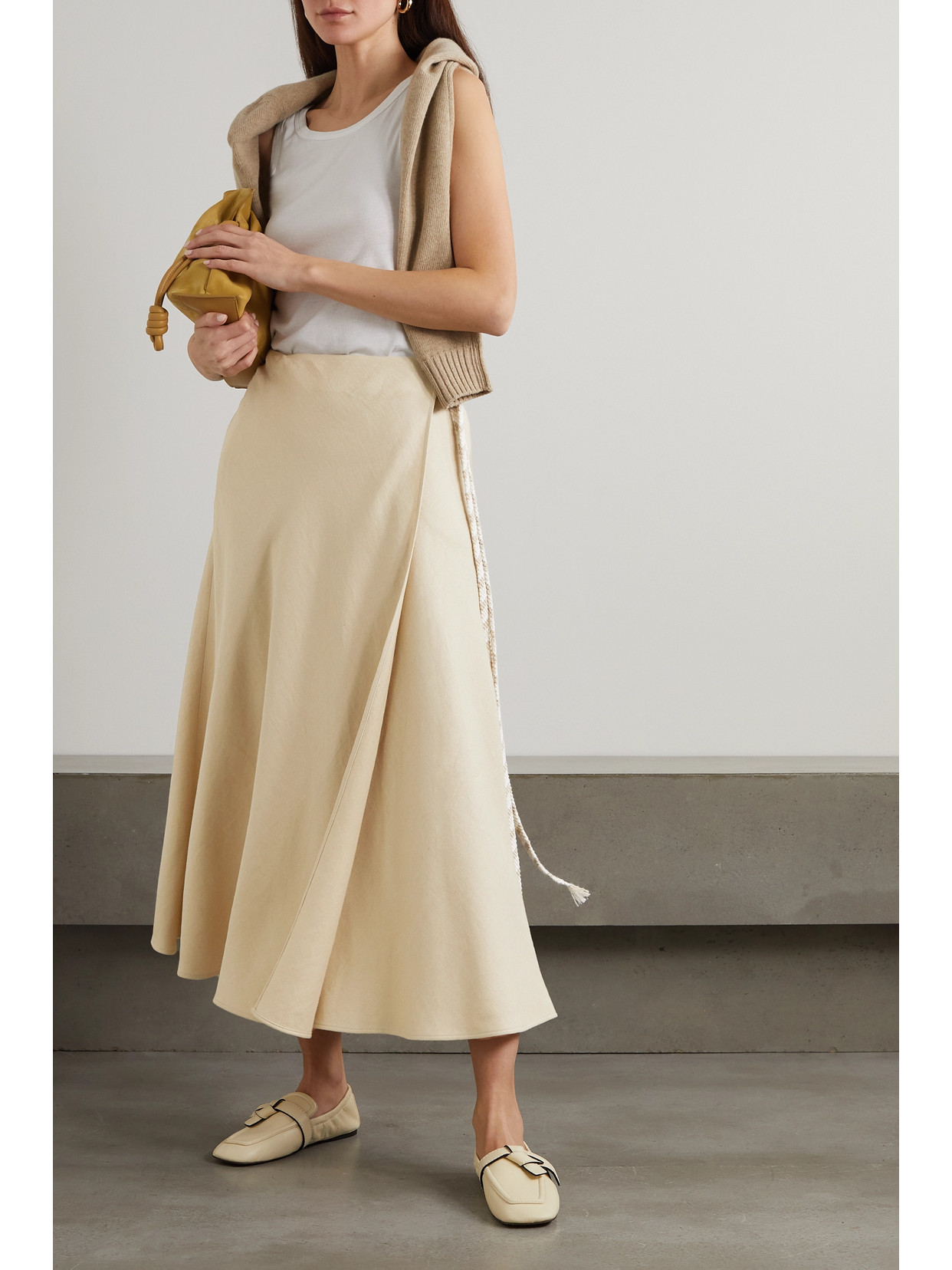 Shop Loro Piana Antigua Tie-detailed Linen Midi Wrap Skirt In Neutrals