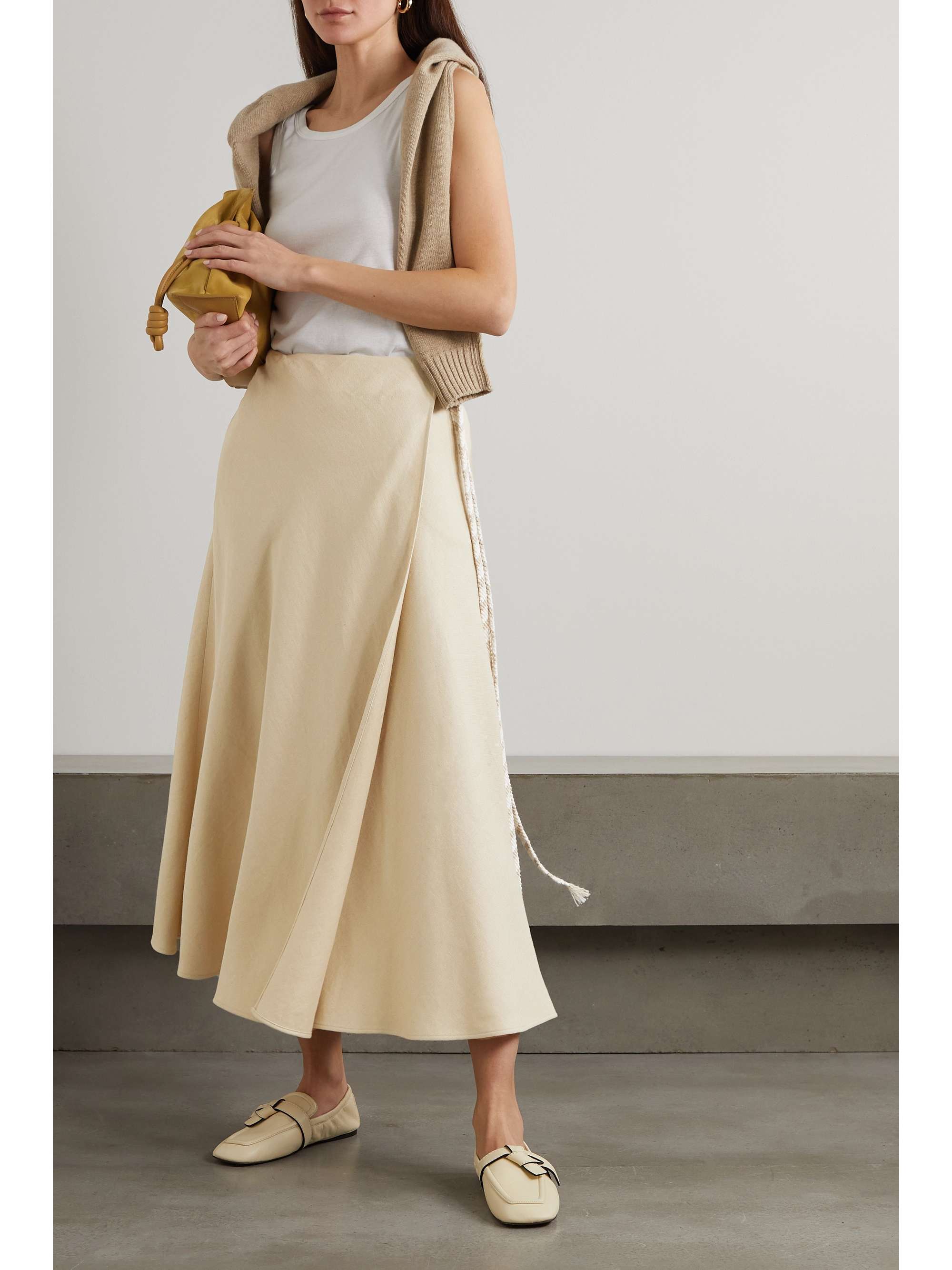 LORO PIANA Antigua tie-detailed linen midi wrap skirt