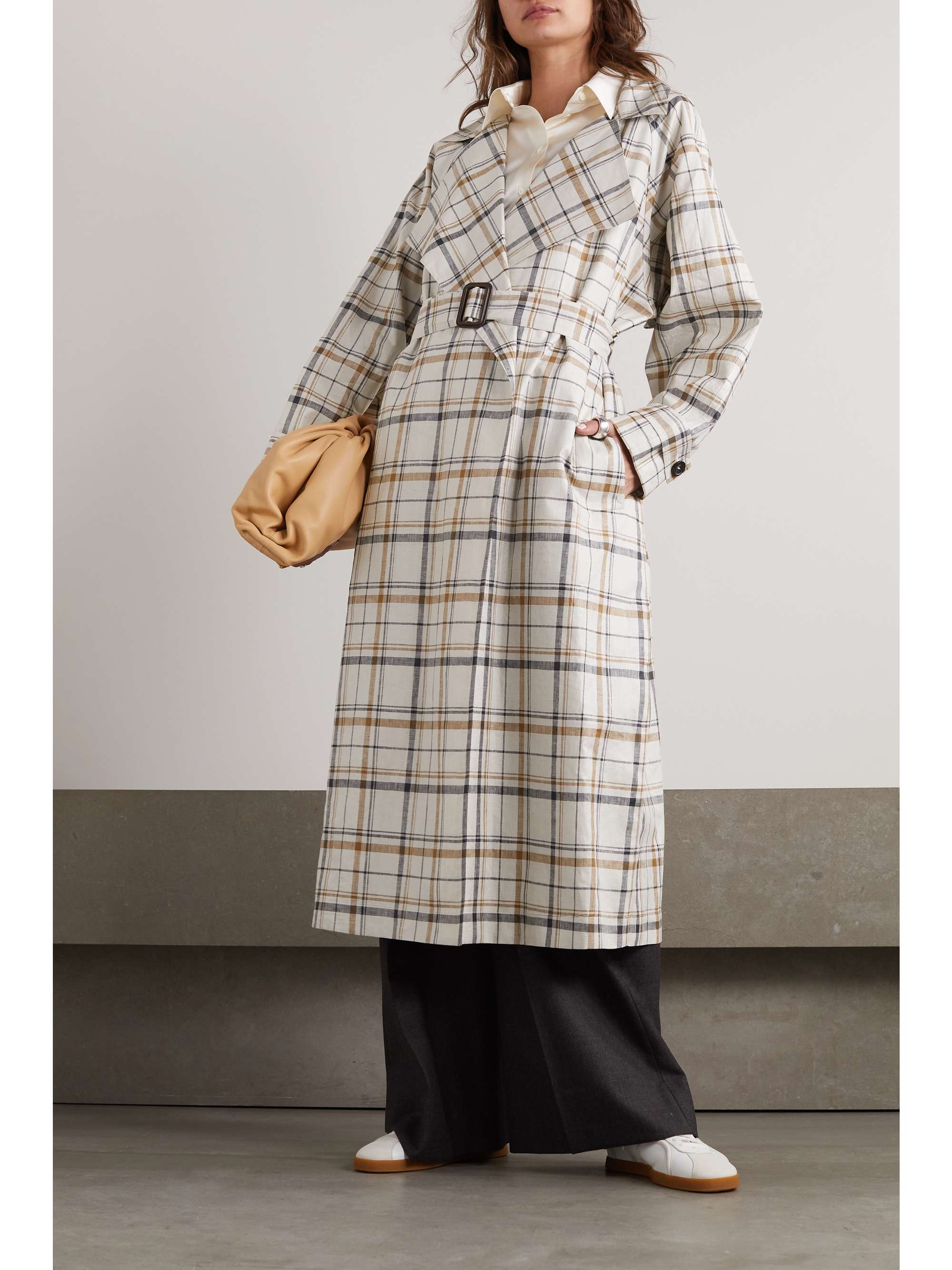 LORO PIANA Bille checked belted linen trench coat