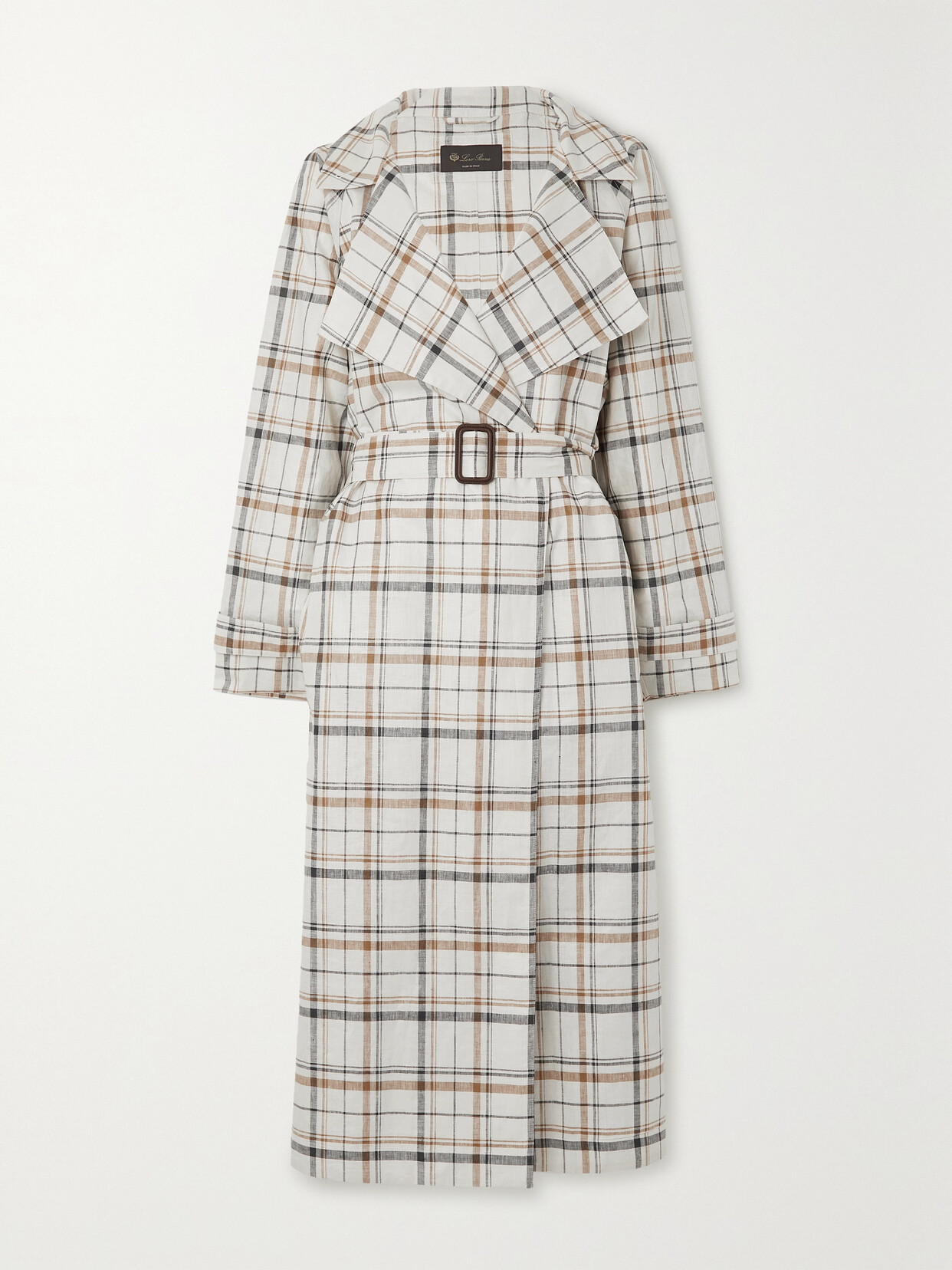 Shop Loro Piana Bille Checked Belted Linen Trench Coat In White