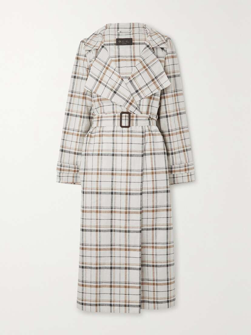Loro Piana Bille Checked Belted Linen Trench Coat