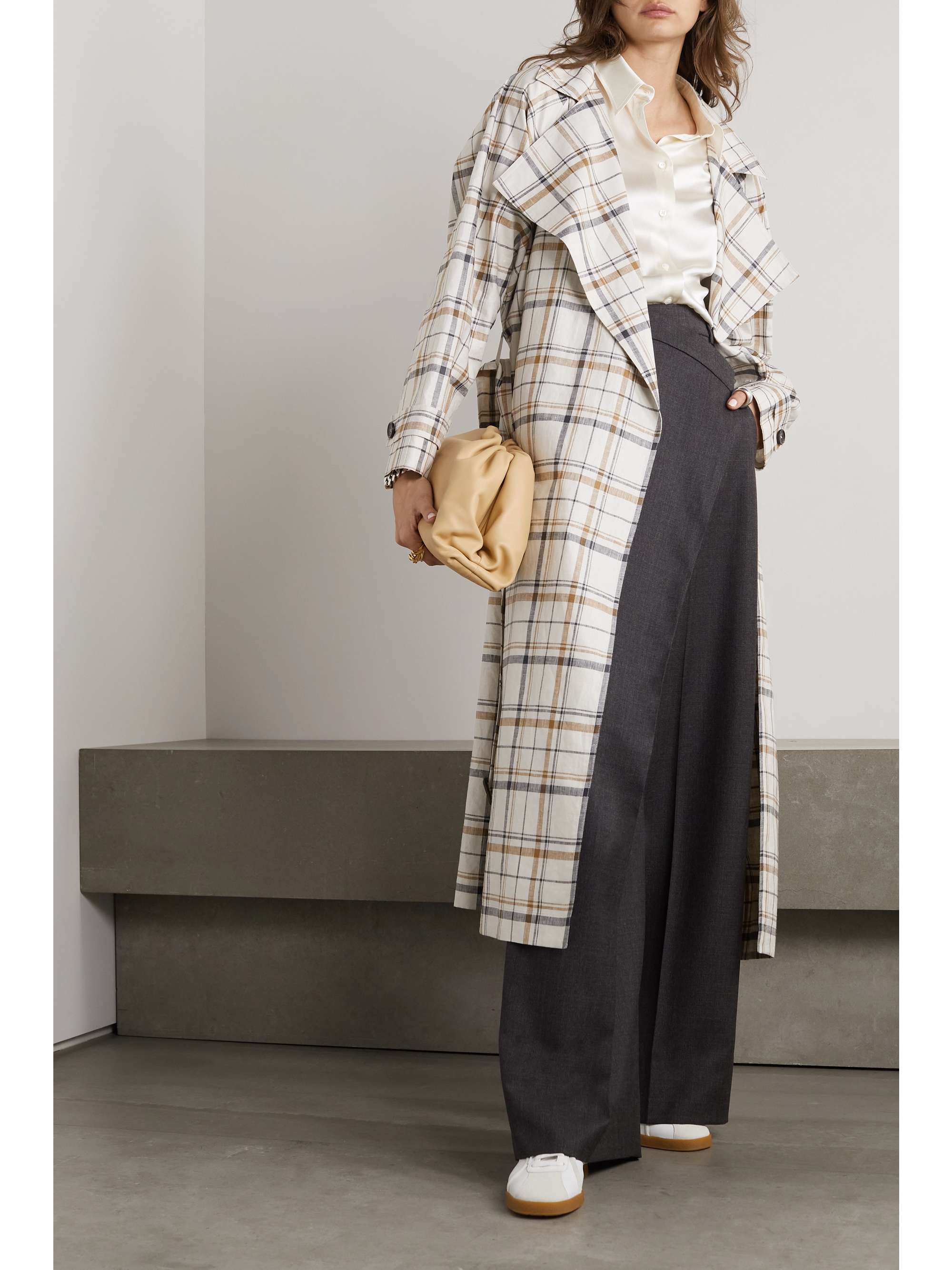 LORO PIANA Bille checked belted linen trench coat
