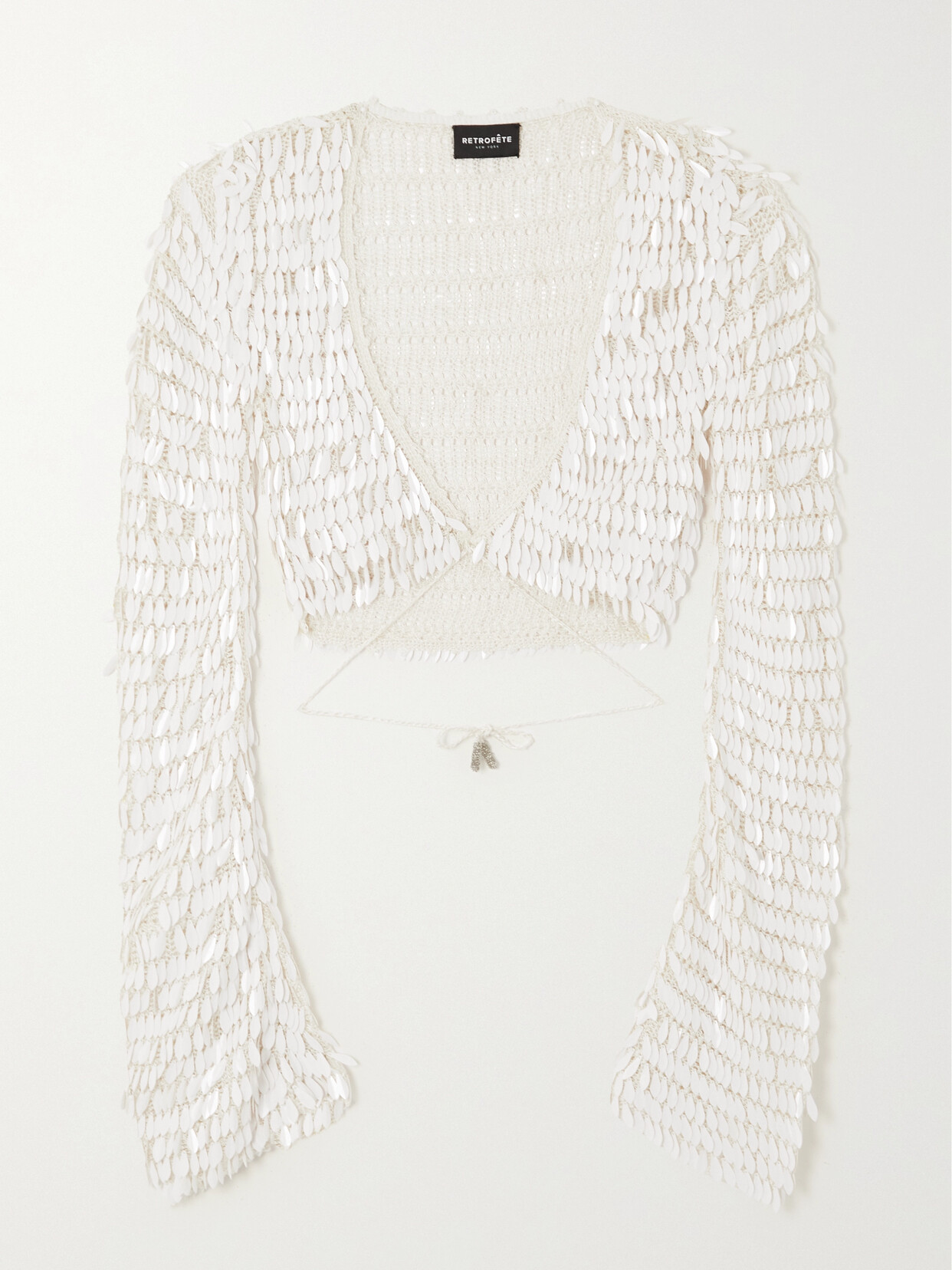 Retrofête - Yara Cropped Paillette-embellished Crochet-knit Top - White