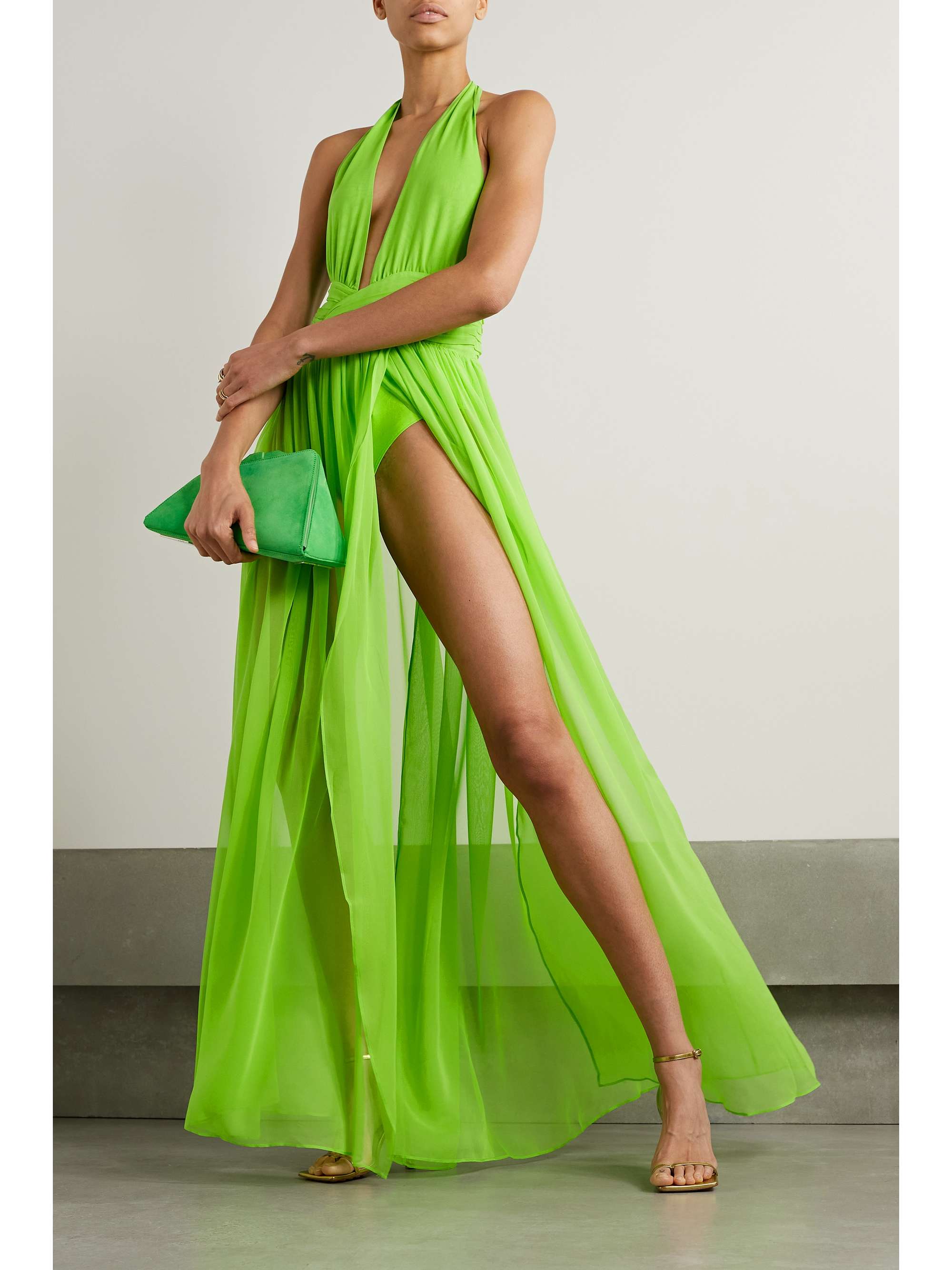 RETROFÊTE Zion silk-chiffon halterneck maxi dress