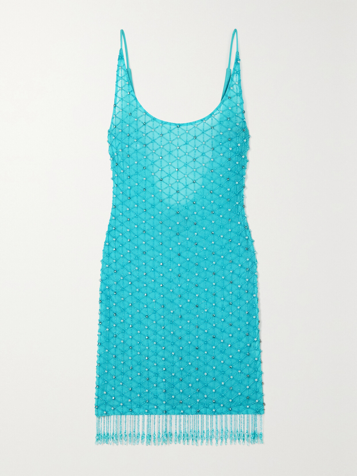 Retroféte Kyma Backless Fringed Embellished Tulle Mini Dress In Blue