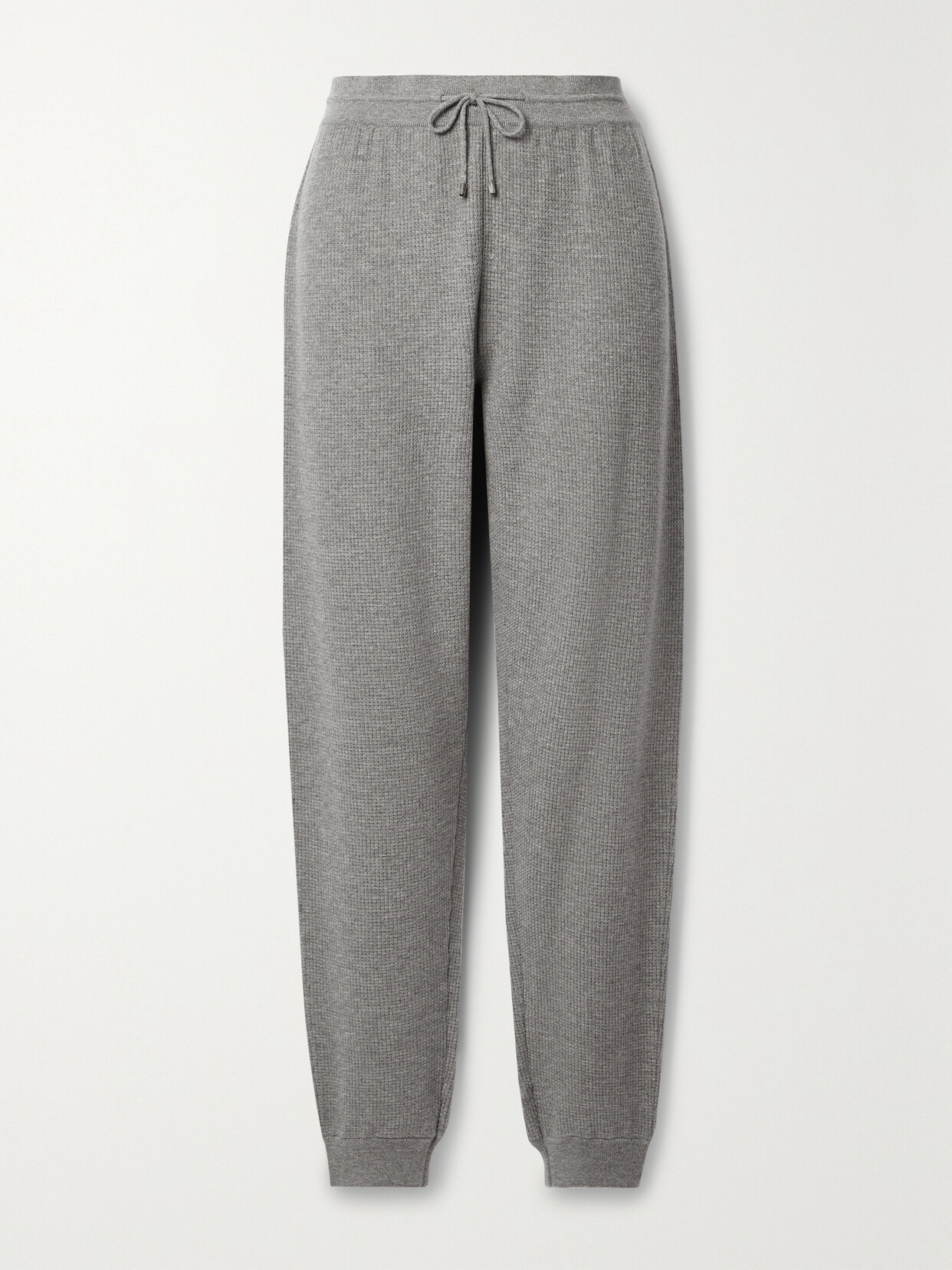 Loro Piana Vinci Waffle-knit Cashmere Tapered Track Pants In Gray