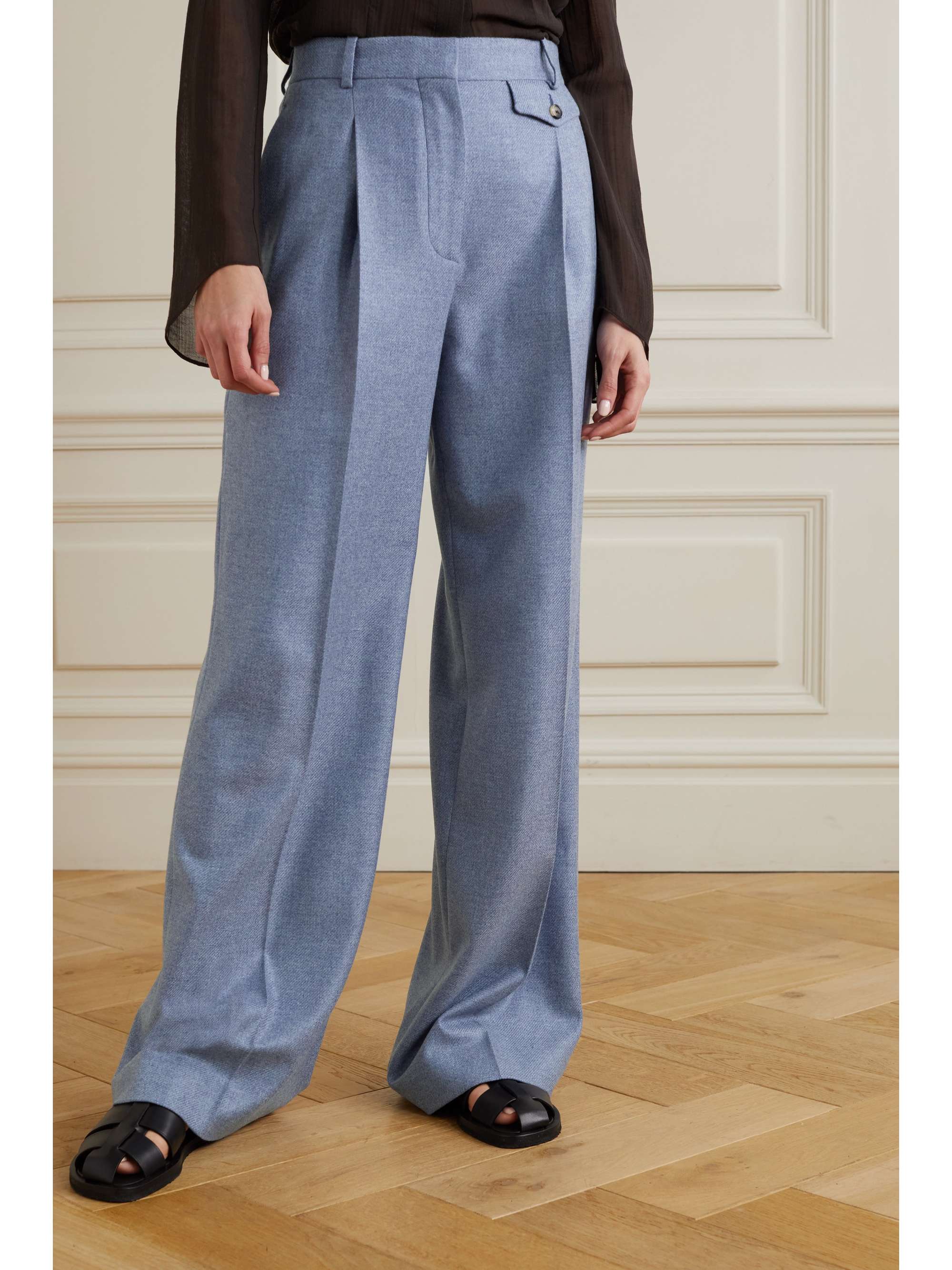 LORO PIANA Pleated cashmere wide-leg pants