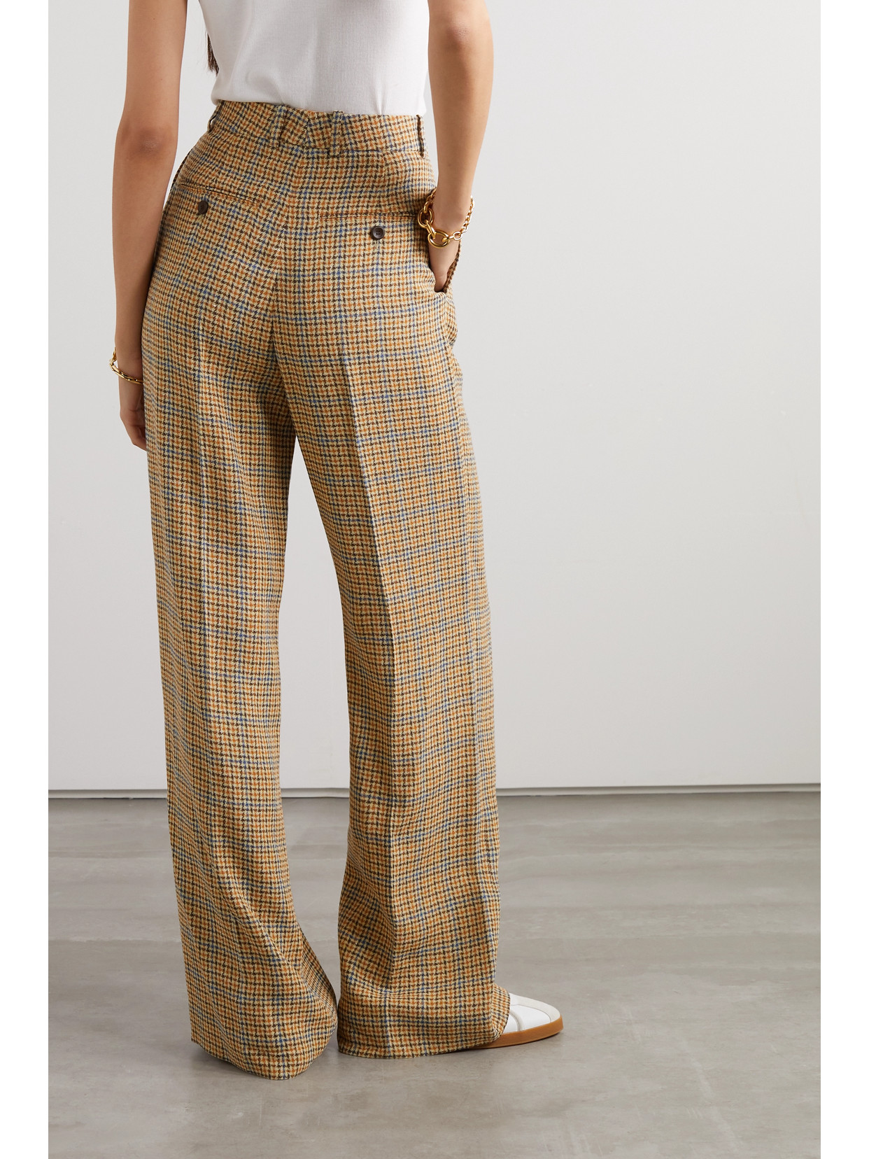 Shop Loro Piana Fabian Checked Linen Wide-leg Pants In Brown