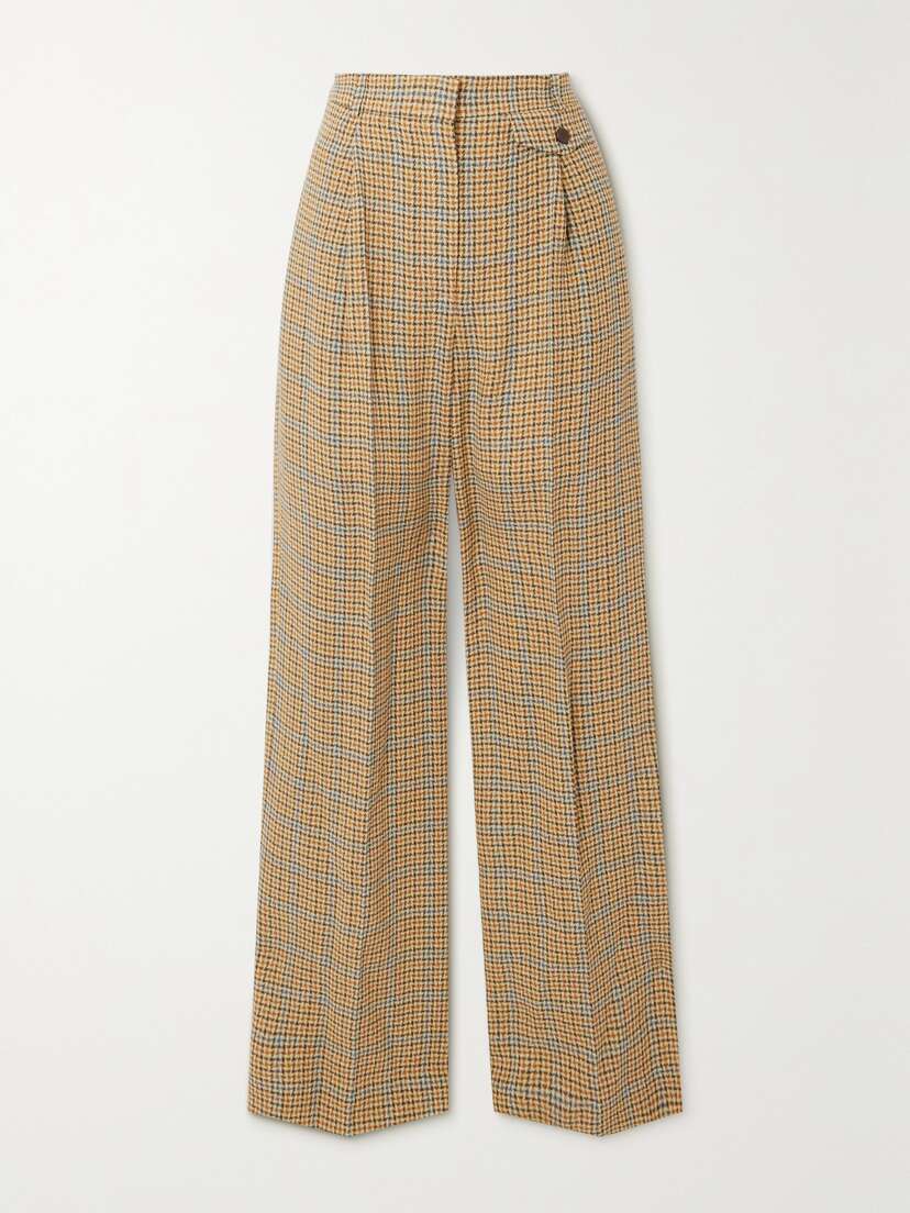 Loro Piana Fabian Checked Linen Wide-leg Pants