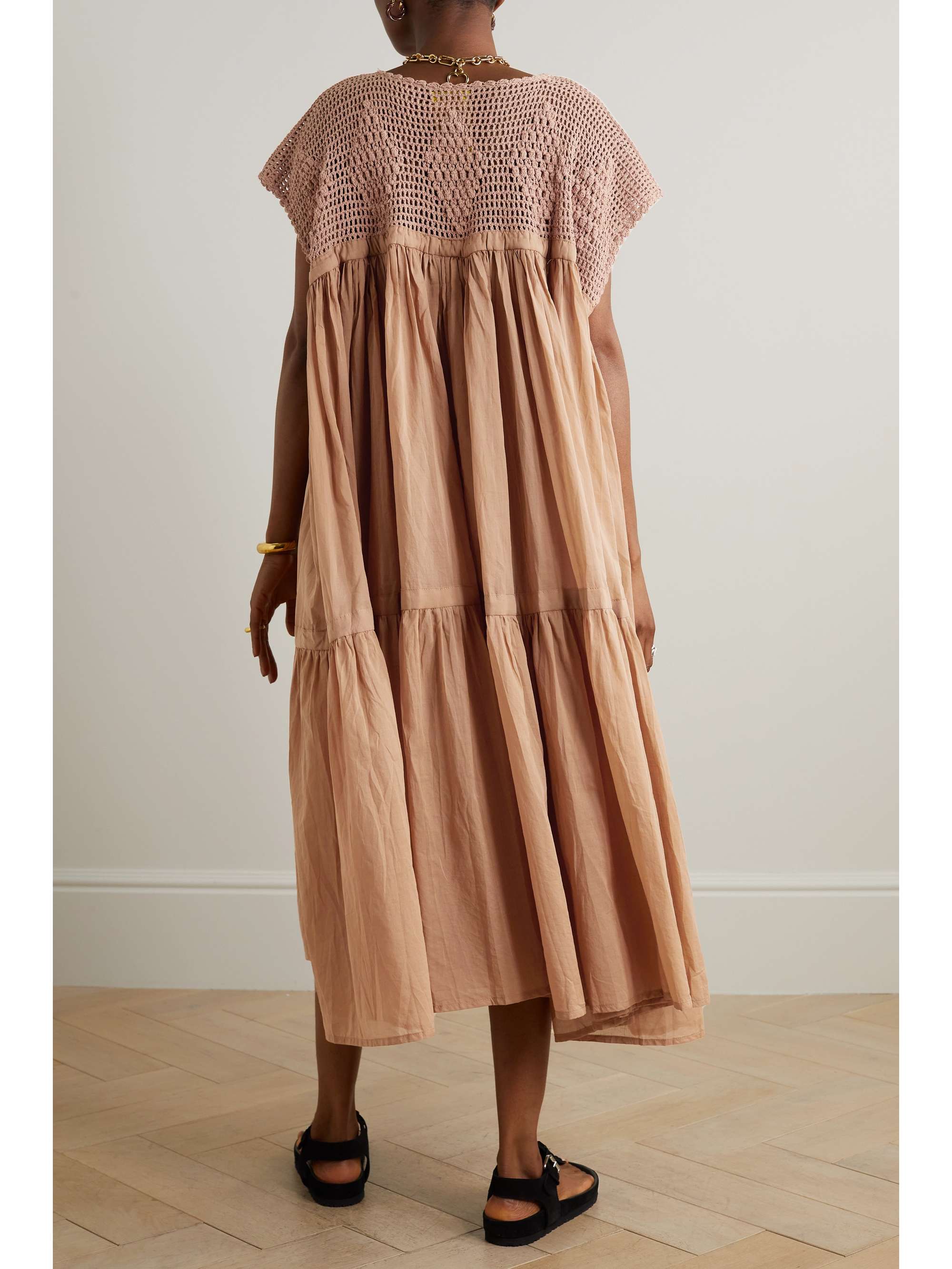 YVONNE S Wind tiered crochet-paneled cotton-voile midi dress