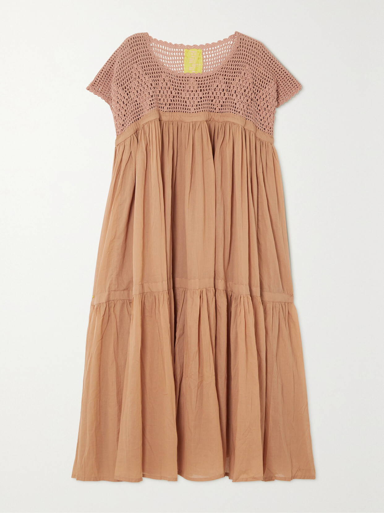 Yvonne S + Net Sustain Wind Tiered Crochet-paneled Cotton-voile Midi Dress - Neutrals