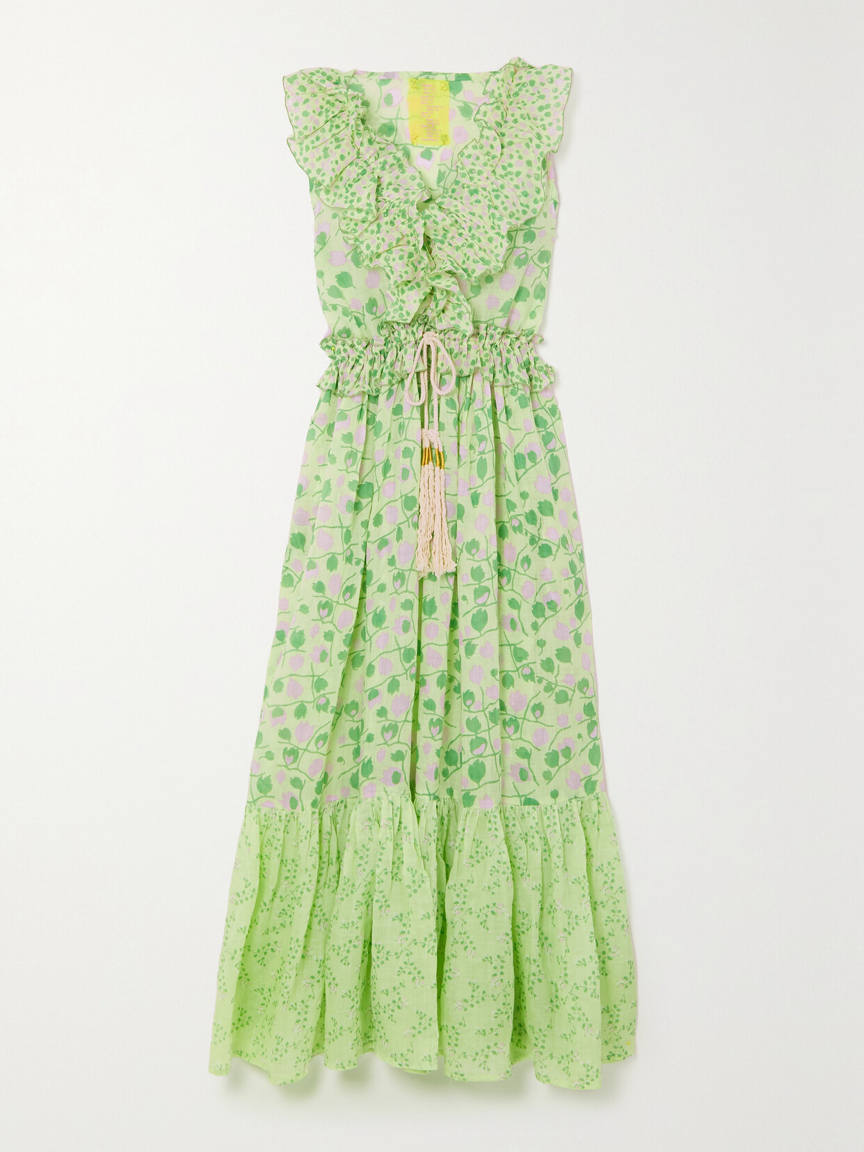 Yvonne S + Net Sustain Marie Antoinette Ruffled Tiered Floral-print Linen Maxi Dress - Green