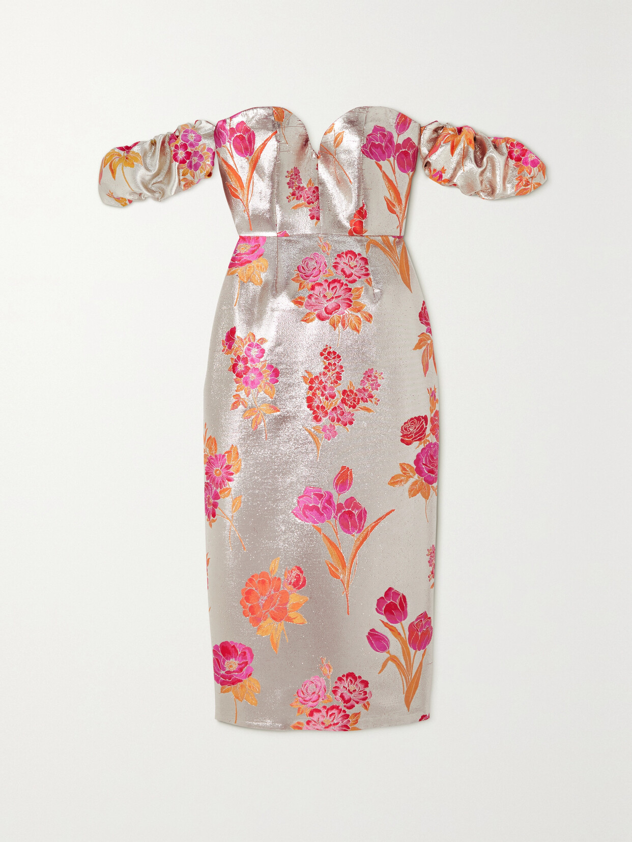 Markarian Adelaide Off-the-shoulder Metallic Floral-jacquard Midi Dress - Silver