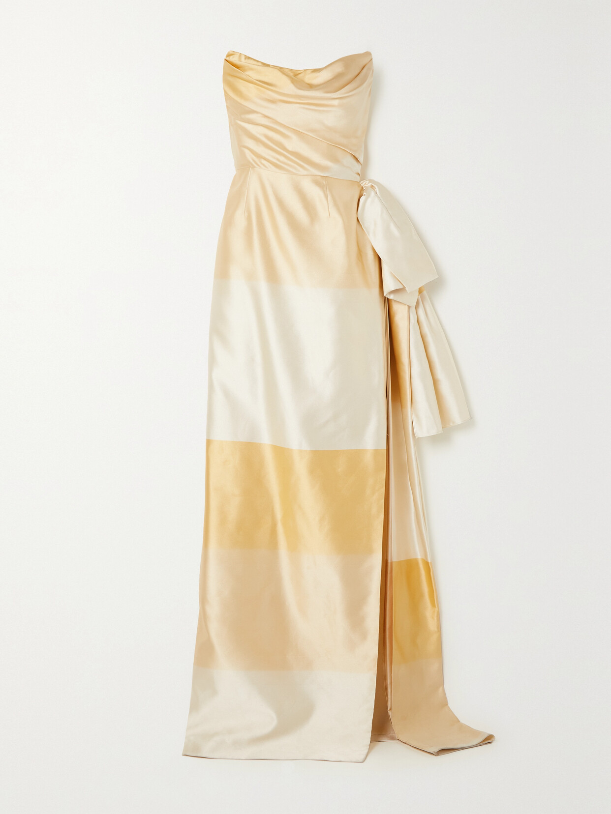 Markarian Athena Strapless Draped Striped Silk-satin Gown In Gold