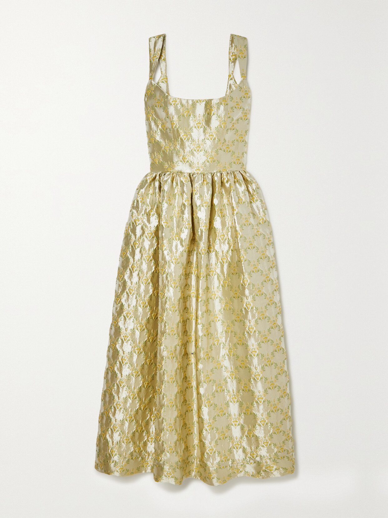 Markarian - Apple Metallic Floral-brocade Midi Dress - Yellow