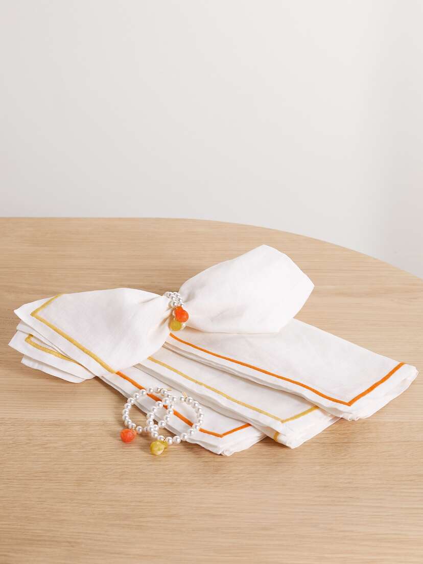 Completedworks + Sister By Studio Ashby Set Of Four Linen Napkins And Faux Pearl And Resin Napkin Rings