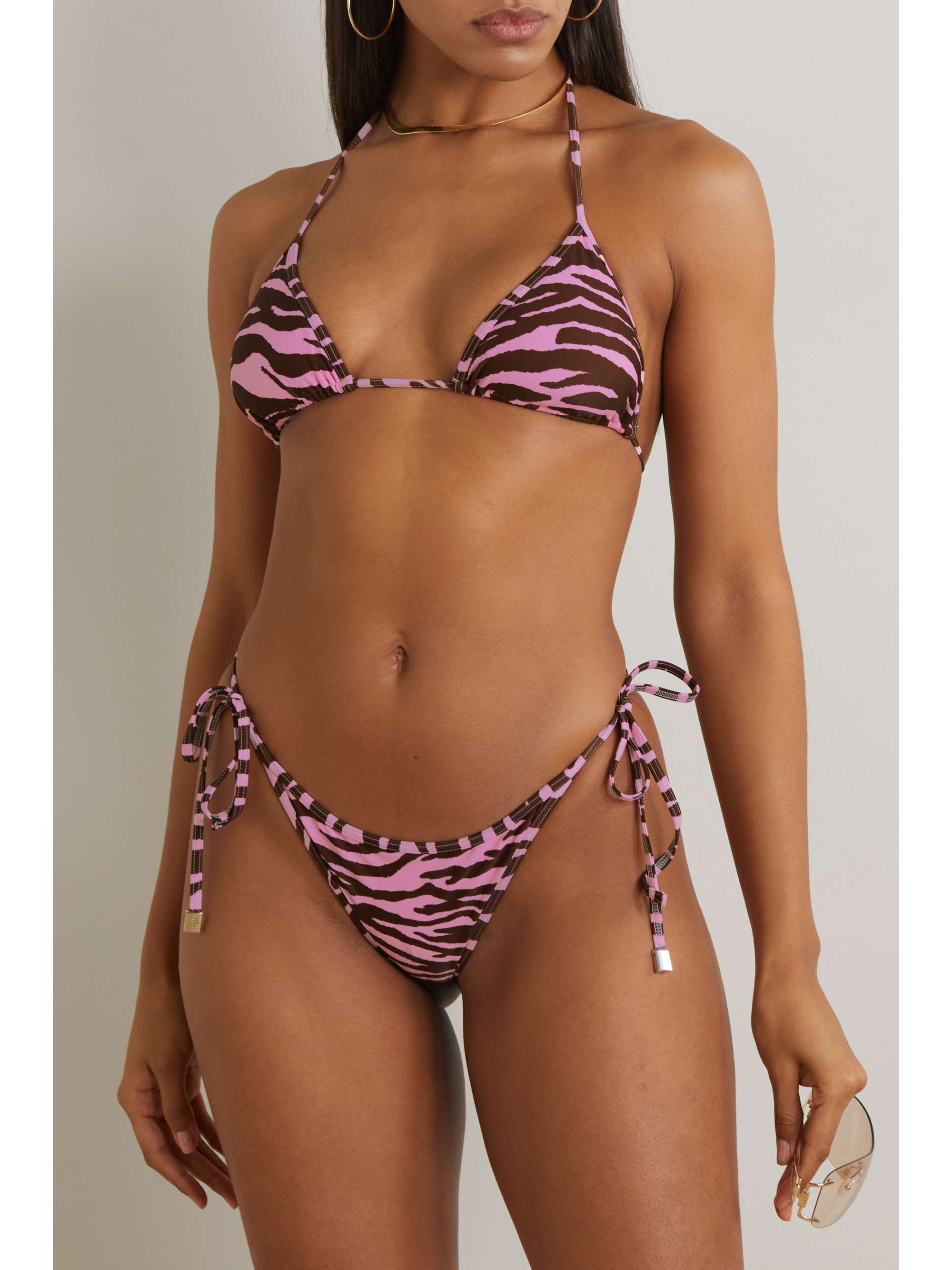 THE ATTICO Zebra-print triangle bikini