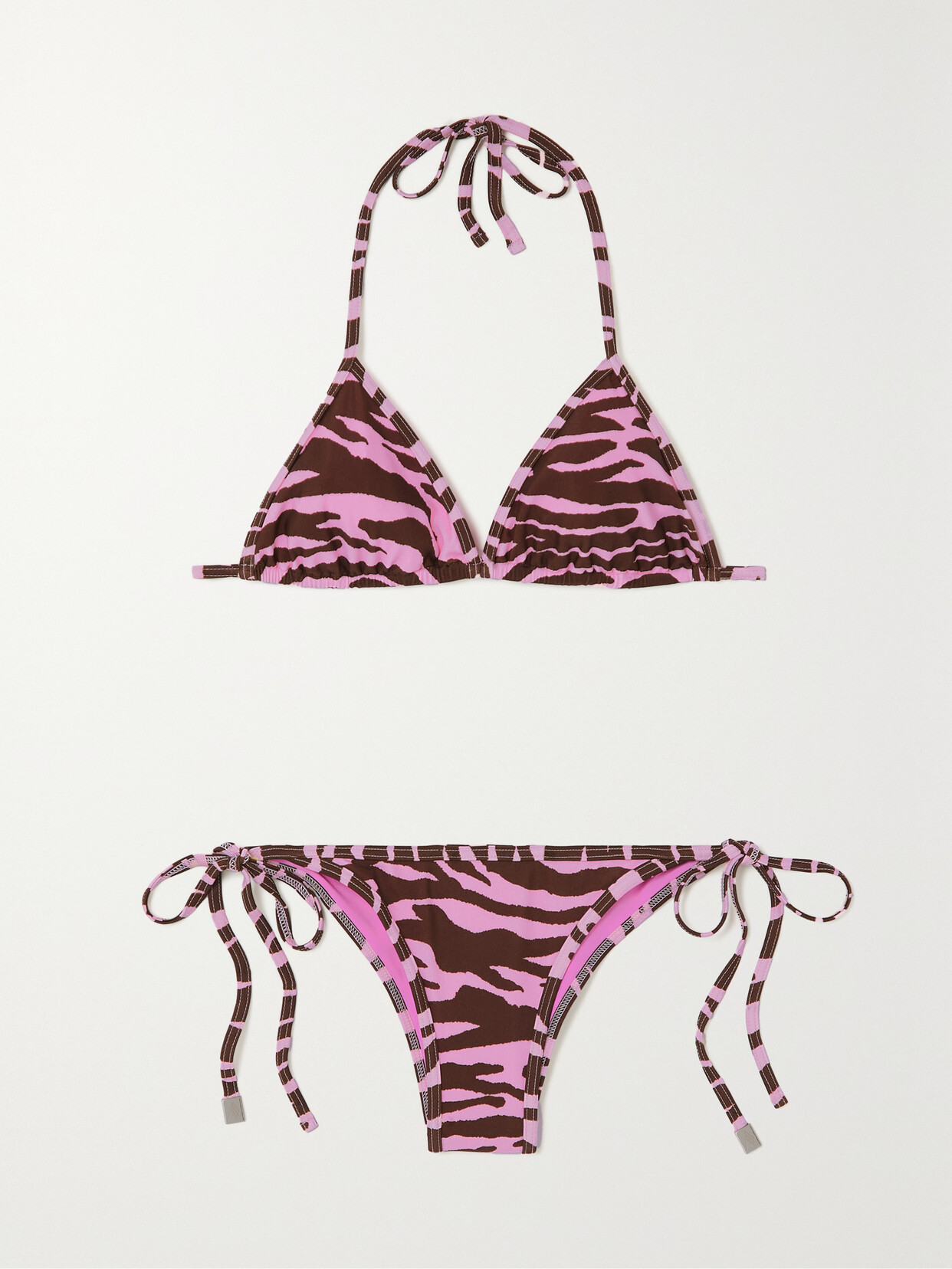 Shop Attico Zebra-print Triangle Bikini In Pink