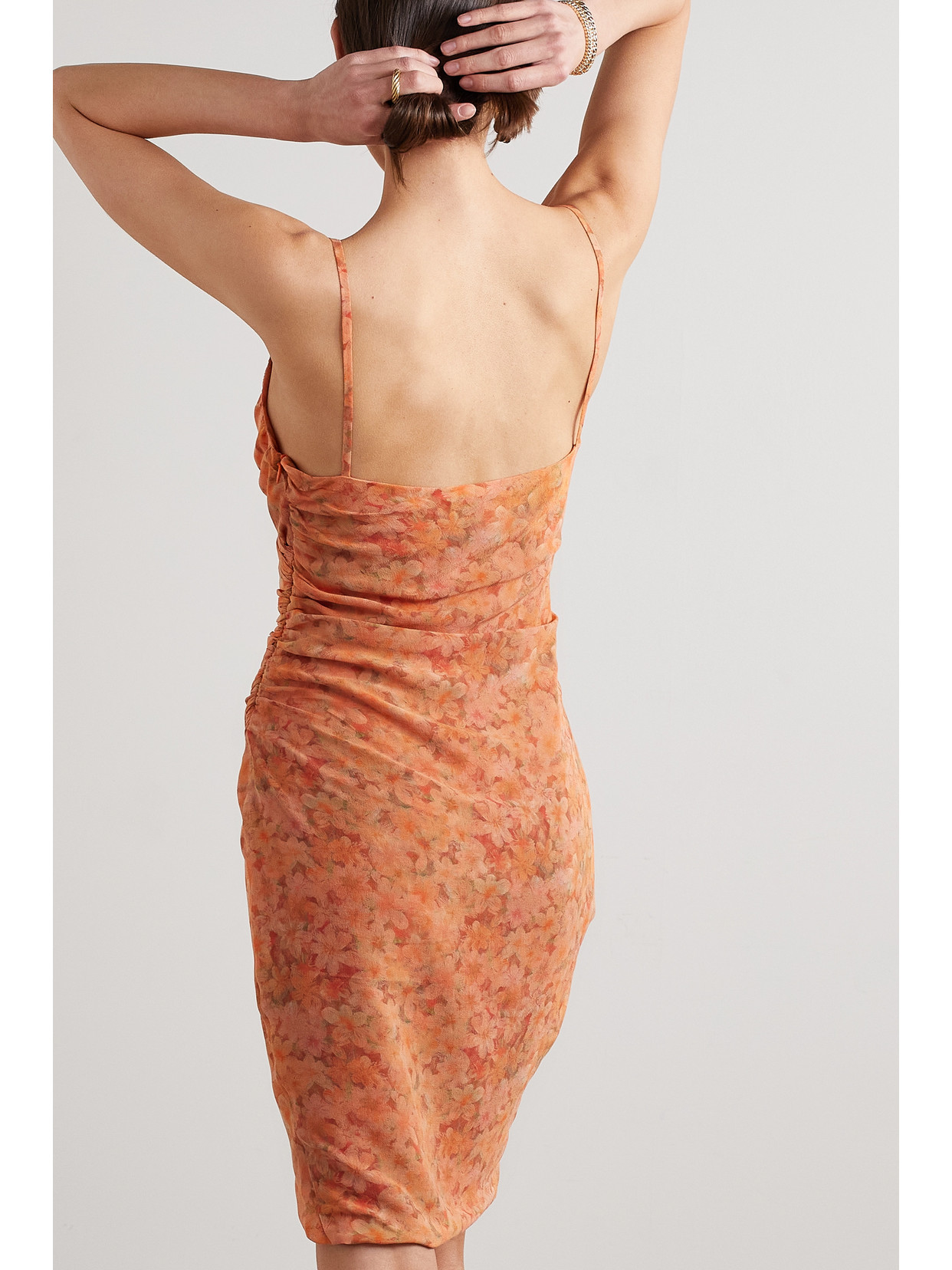 Shop Cortana + Net Sustain Biba Gathered Floral-print Silk Crepe De Chine Mini Dress In Multi