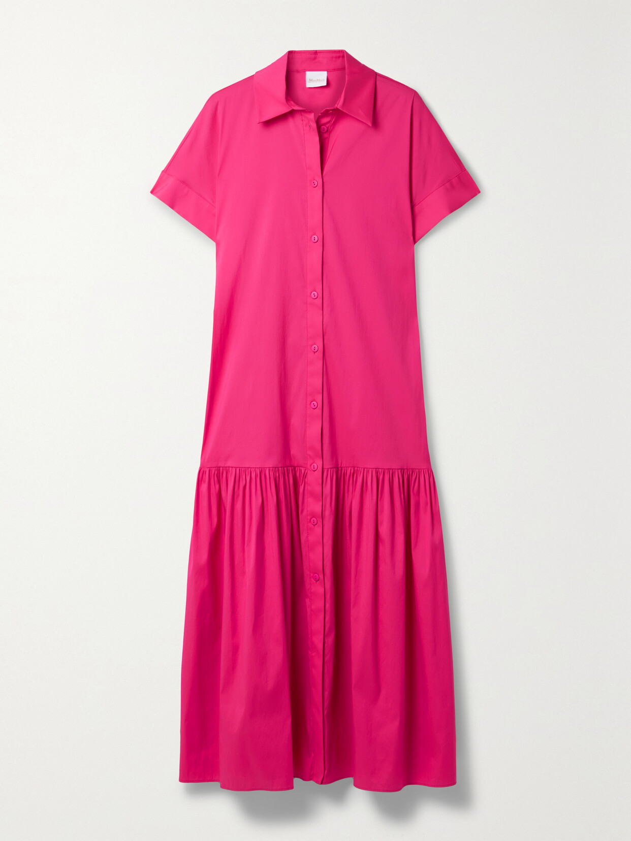 Max Mara - Tebano Tiered Cotton-blend Poplin Midi Shirt Dress - Pink