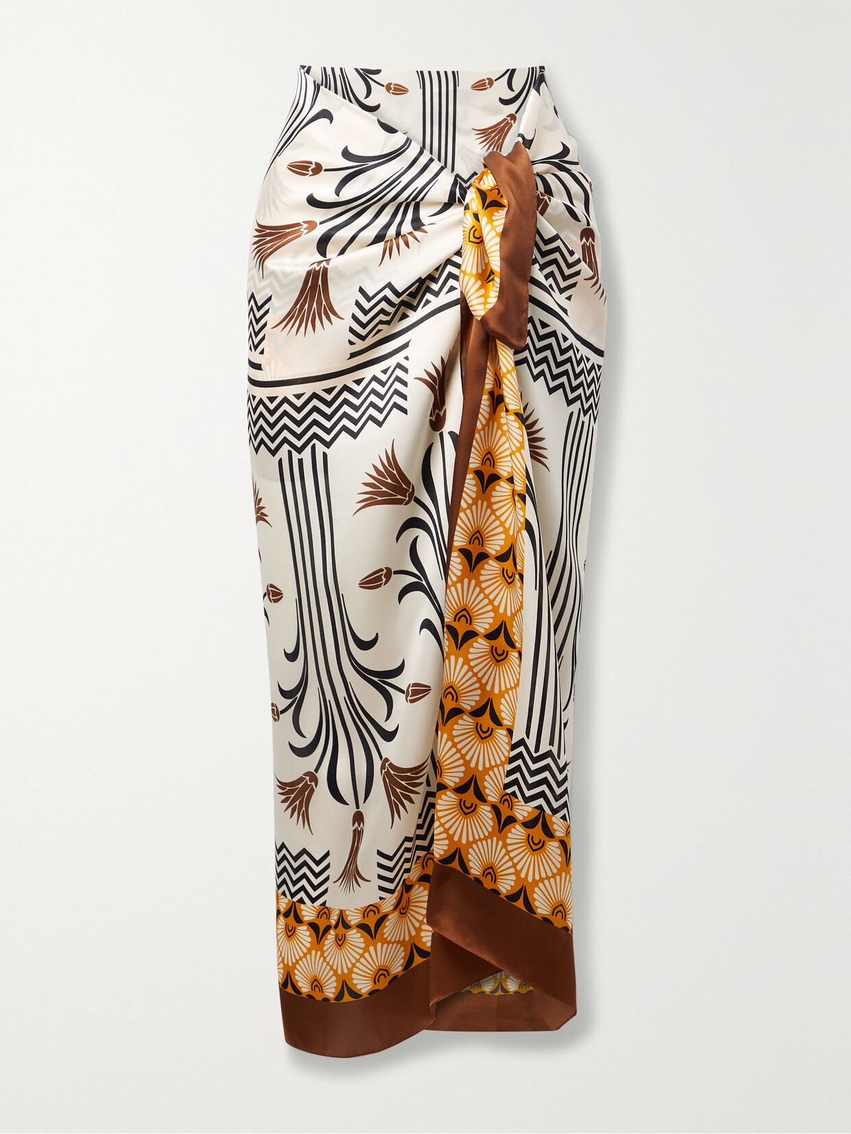 Max Mara - Caro Printed Duchesse Silk-satin Pareo - Brown