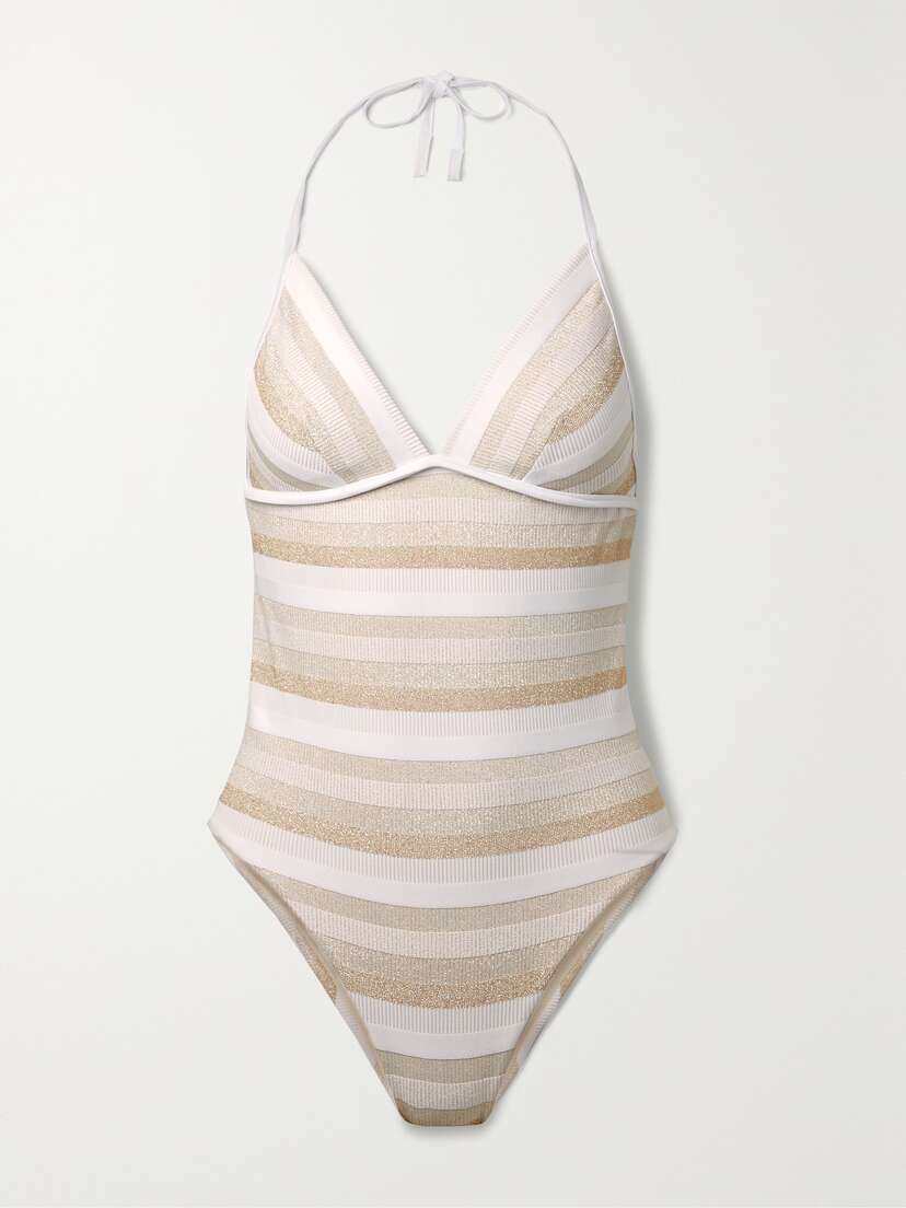 Max Mara Carina Ribbed Metallic Striped Swimsuit