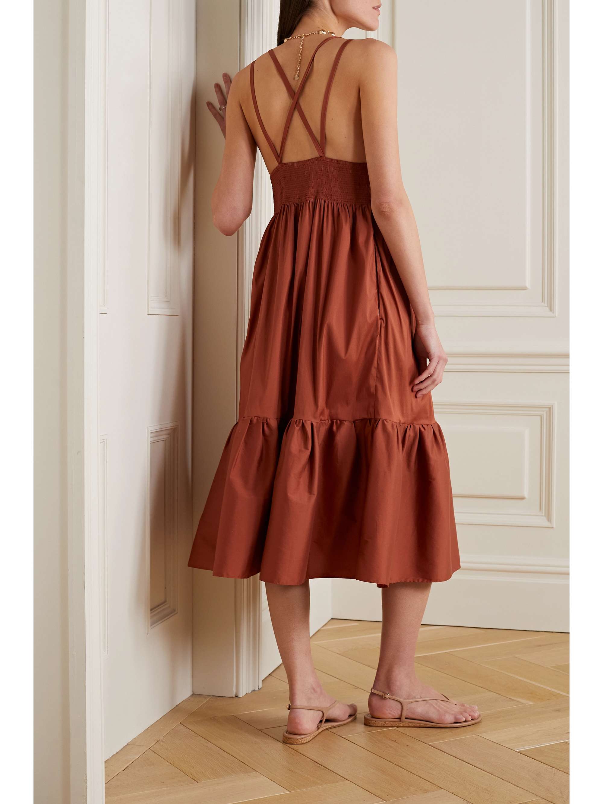 MAX MARA コットン混ポプリン ティアード ミディ丈ワンピース