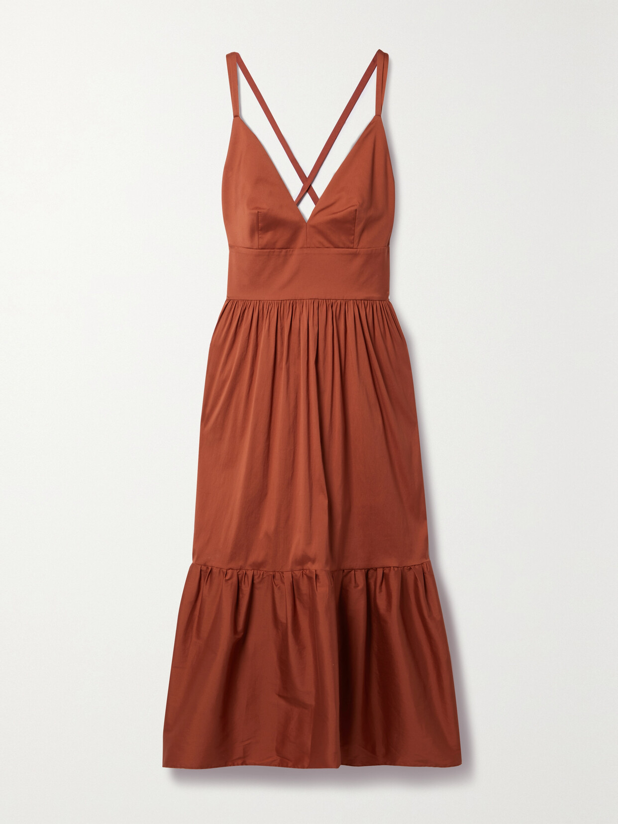 Max Mara Womens Rust Aquila Tiered-trim Stretch-cotton Blend Midi Dress