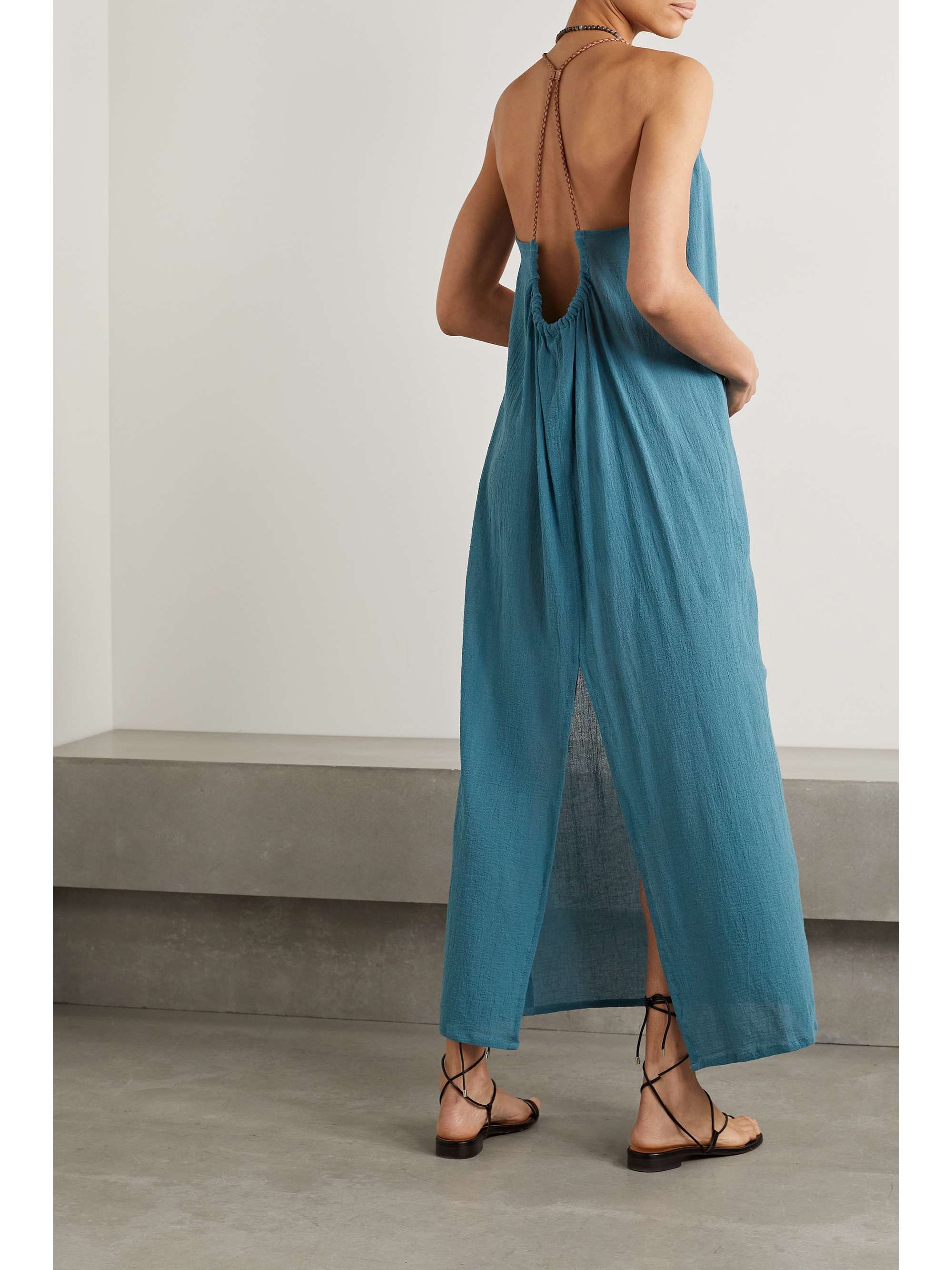 CARAVANA Edahi leather-trimmed cotton-gauze maxi dress