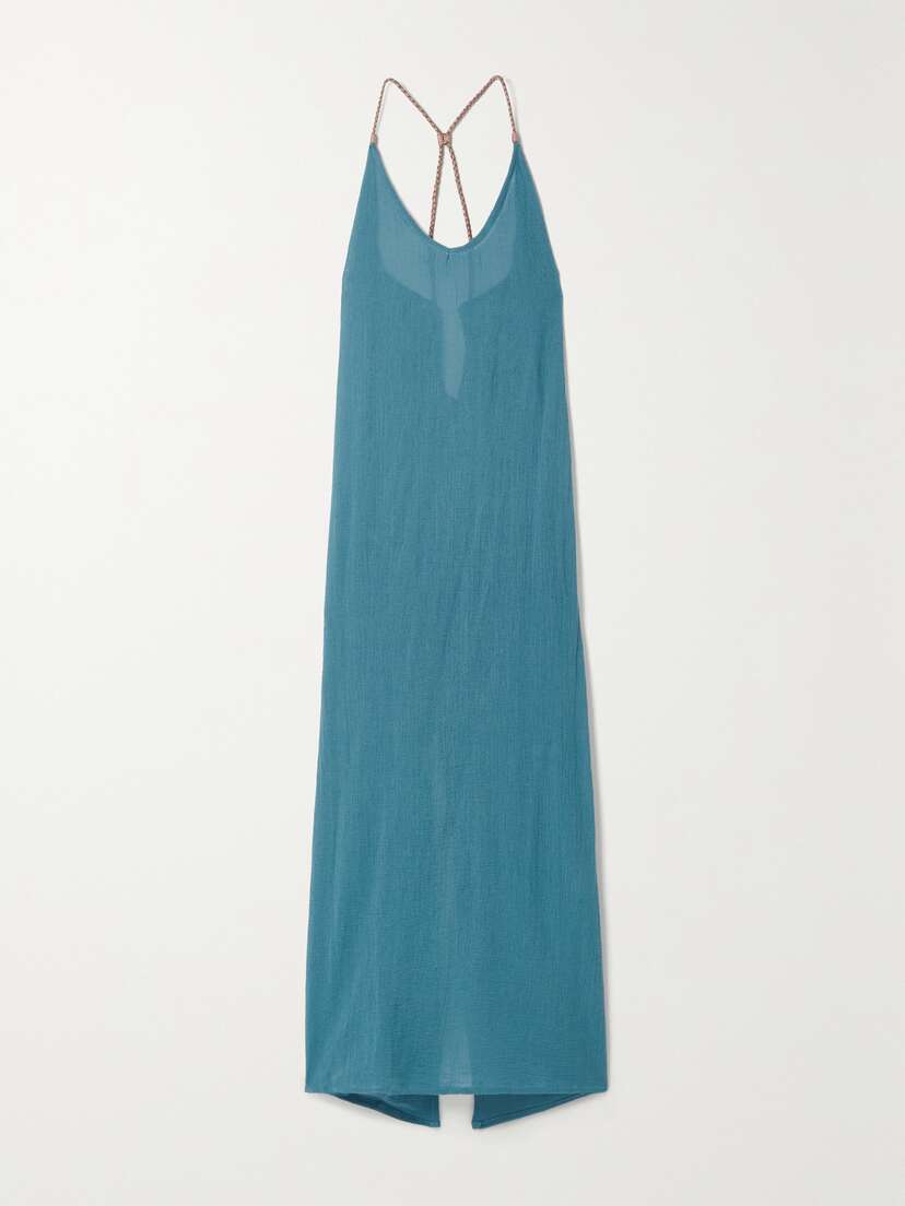 Caravana + Net Sustain Edahi Leather-trimmed Cotton-gauze Maxi Dress