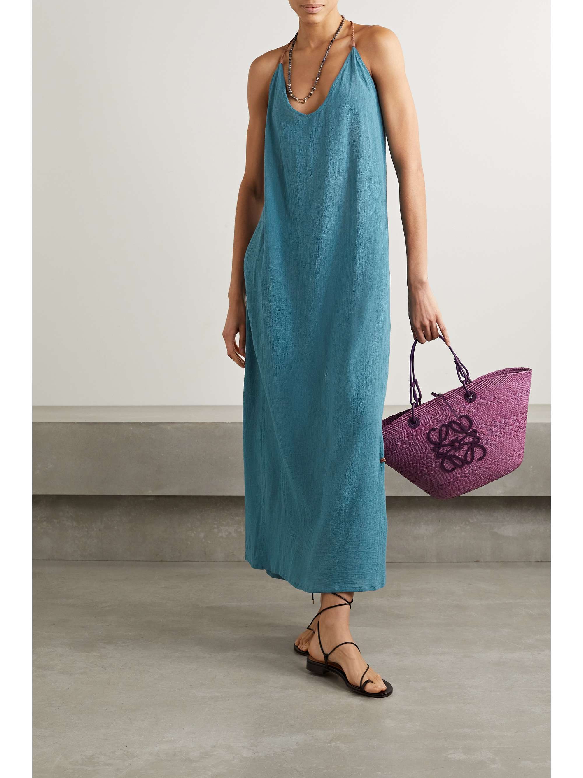 CARAVANA Edahi leather-trimmed cotton-gauze maxi dress