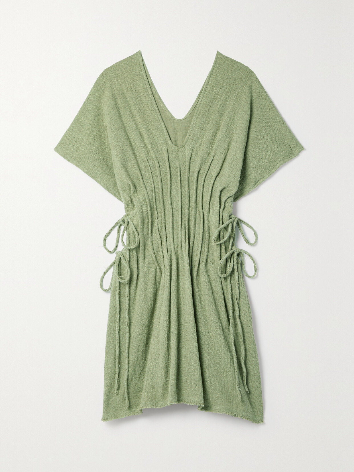 Caravana Naolin Pintucked Cotton-gauze Mini Dress In Green