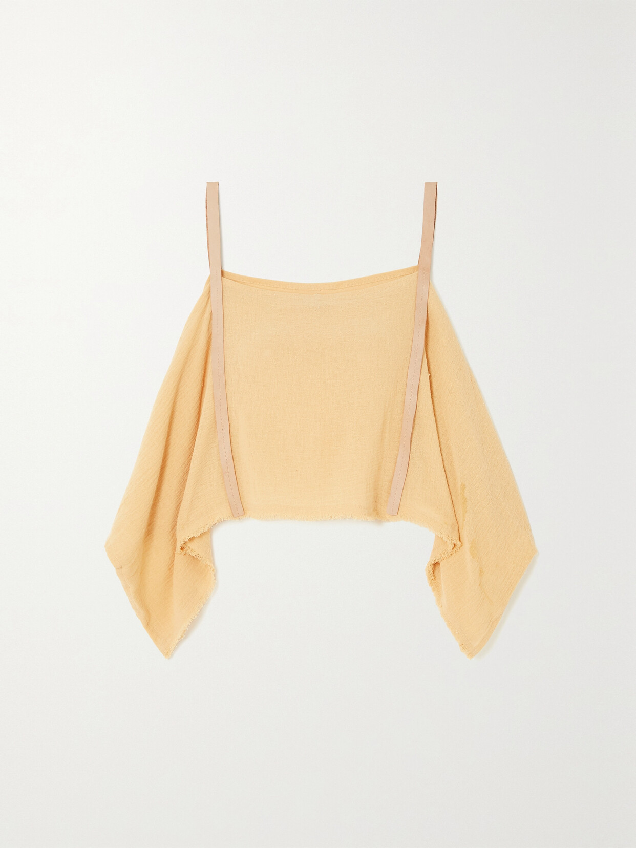 Caravana - + Net Sustain Tzunun Cold-shoulder Leather-trimmed Frayed Cotton Top - Neutrals