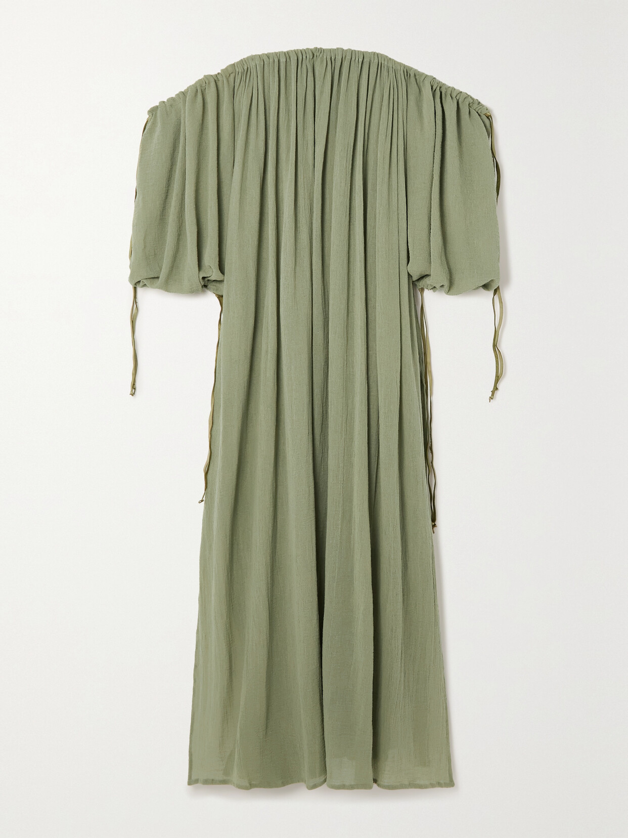 Caravana Kikab Off-the-shoulder Leather-trimmed Cotton-gauze Maxi Dress In Green