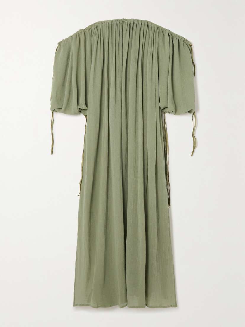 Caravana + Net Sustain Kikab Off-the-shoulder Leather-trimmed Cotton-gauze Maxi Dress