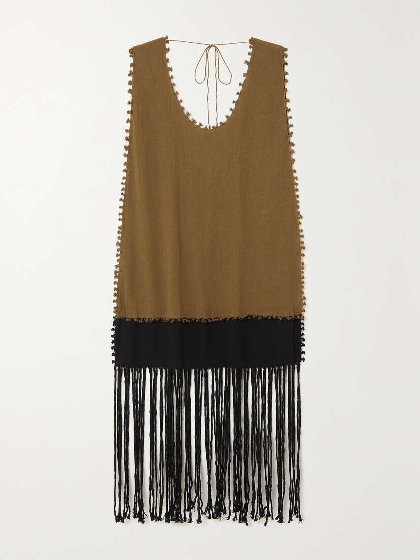 Caravana + Net Sustain Wari Open-back Fringed Cotton-gauze Mini Dress
