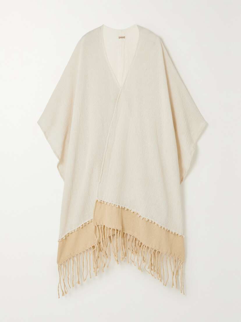 Caravana + Net Sustain Wanpu Fringed Two-tone Cotton-gauze Coverup