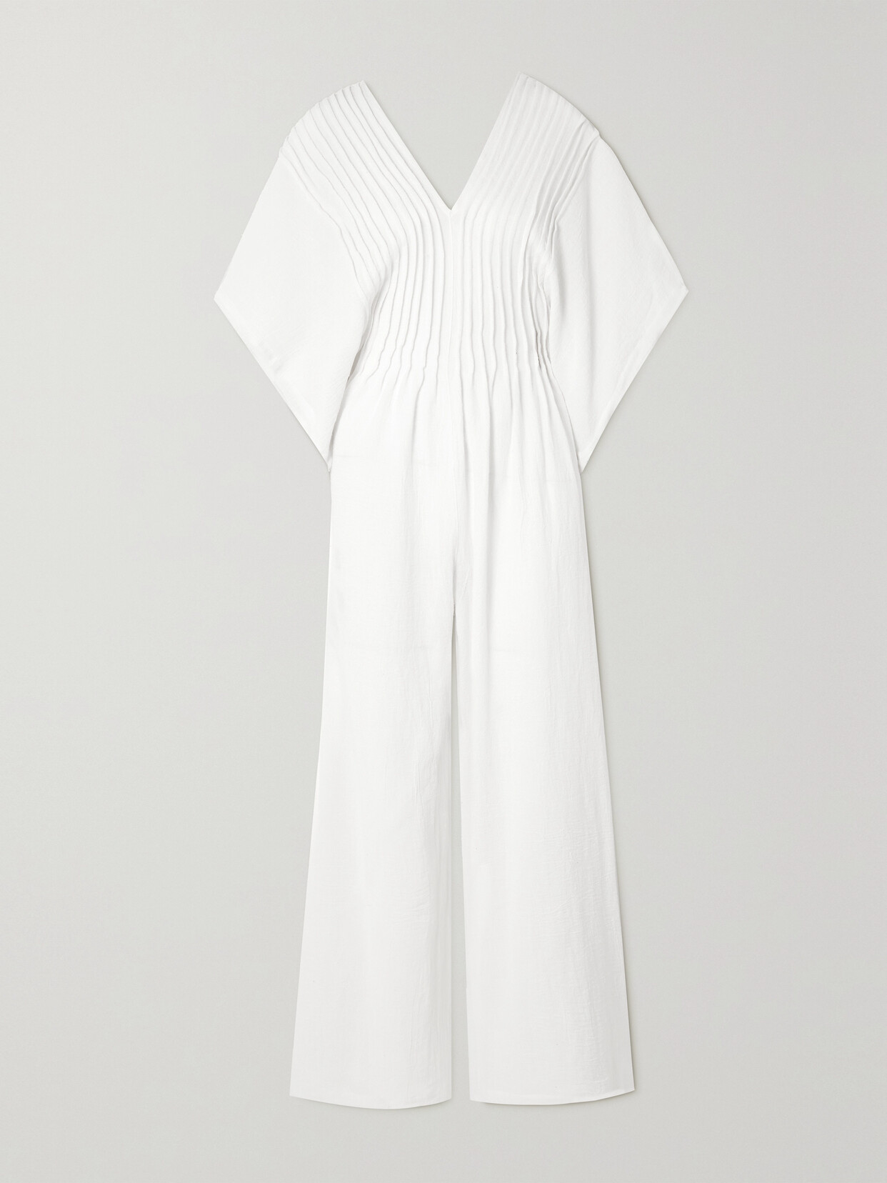 Caravana Quillen Open-back Pintucked Cotton Jumpsuit In White