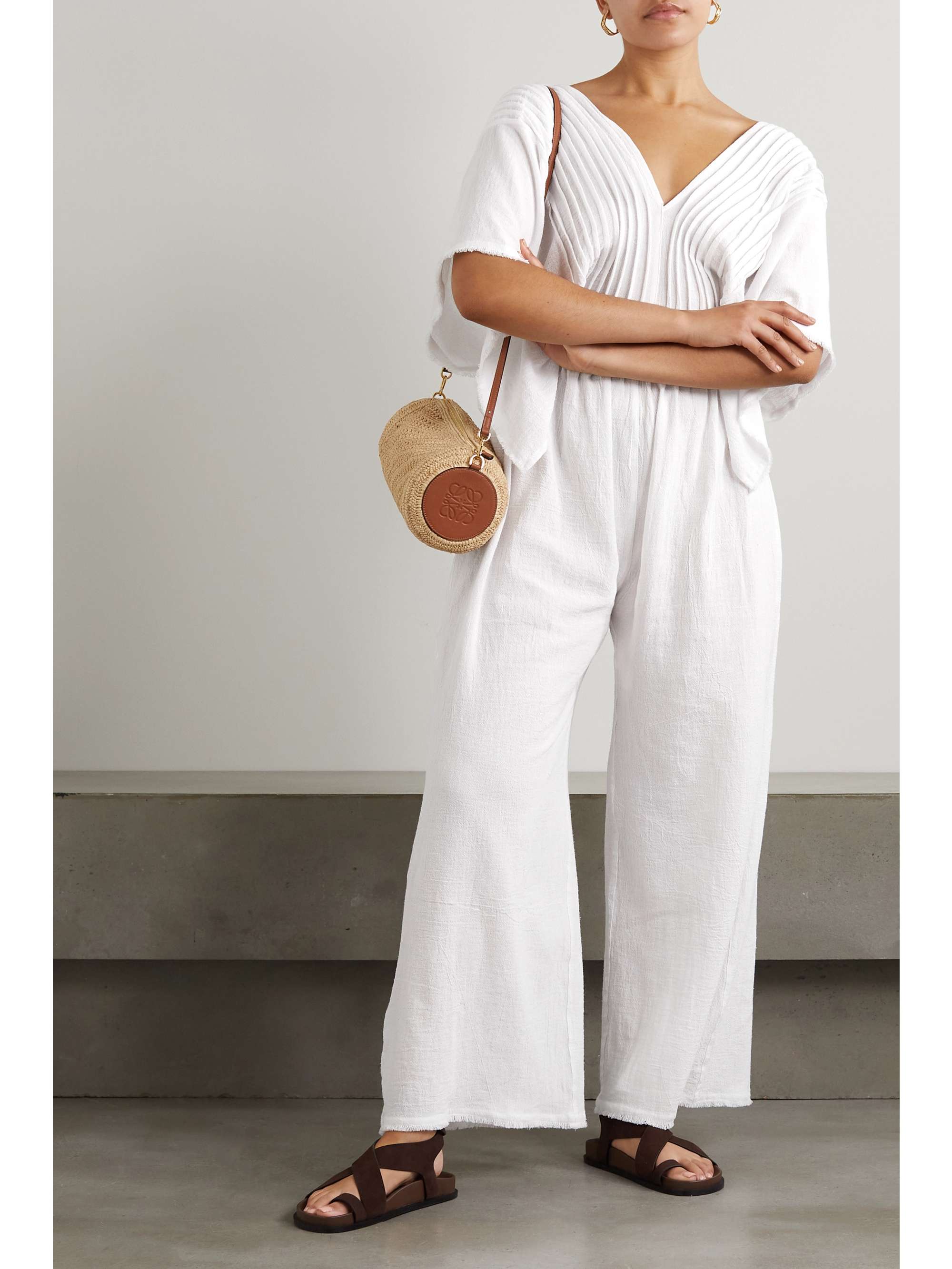 CARAVANA + NET SUSTAIN Quillen open-back pintucked cotton jumpsuit ...