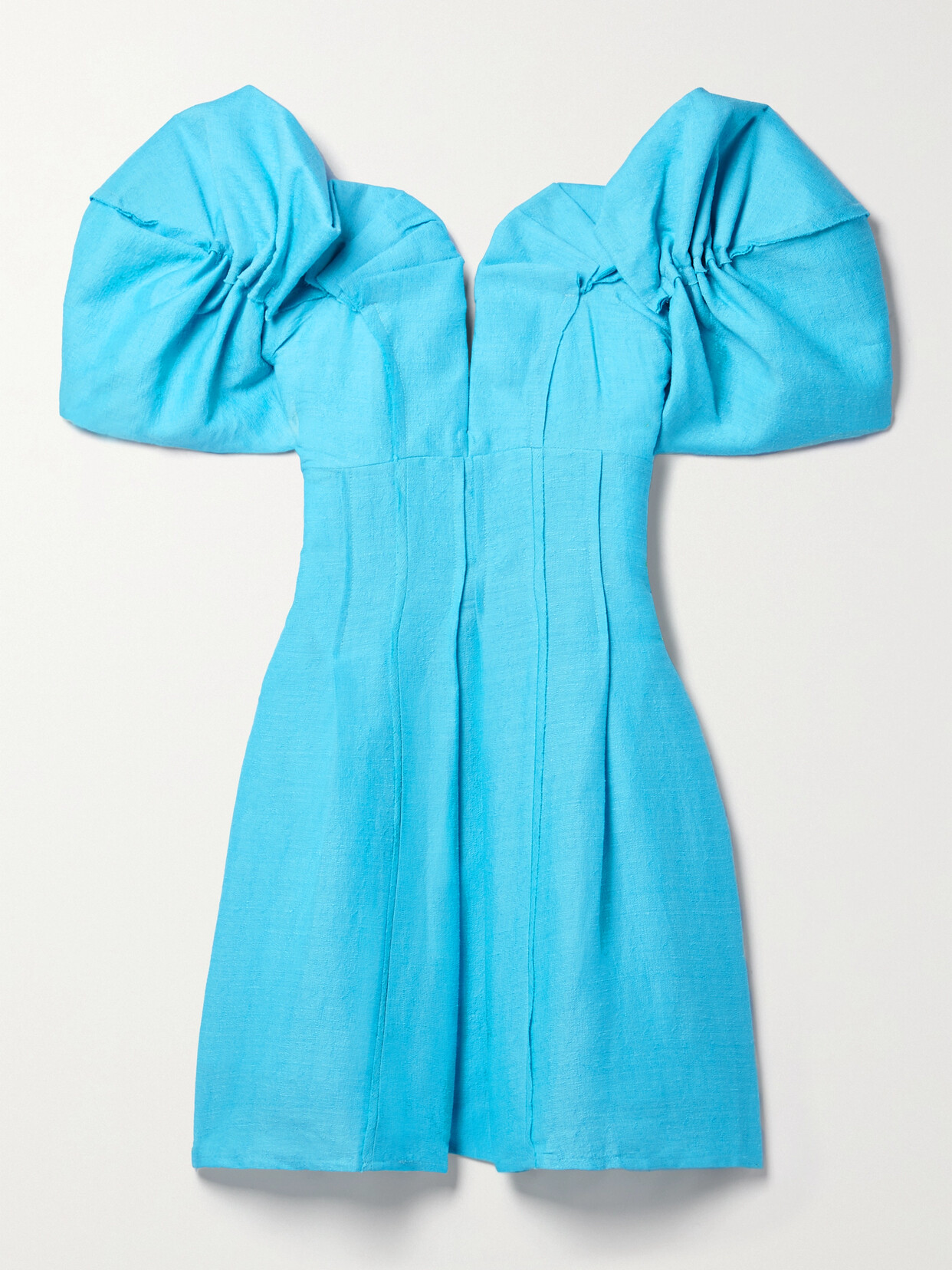 Cult Gaia Asal Ruffled Off-shoulder Mini Silk Dress In Blue