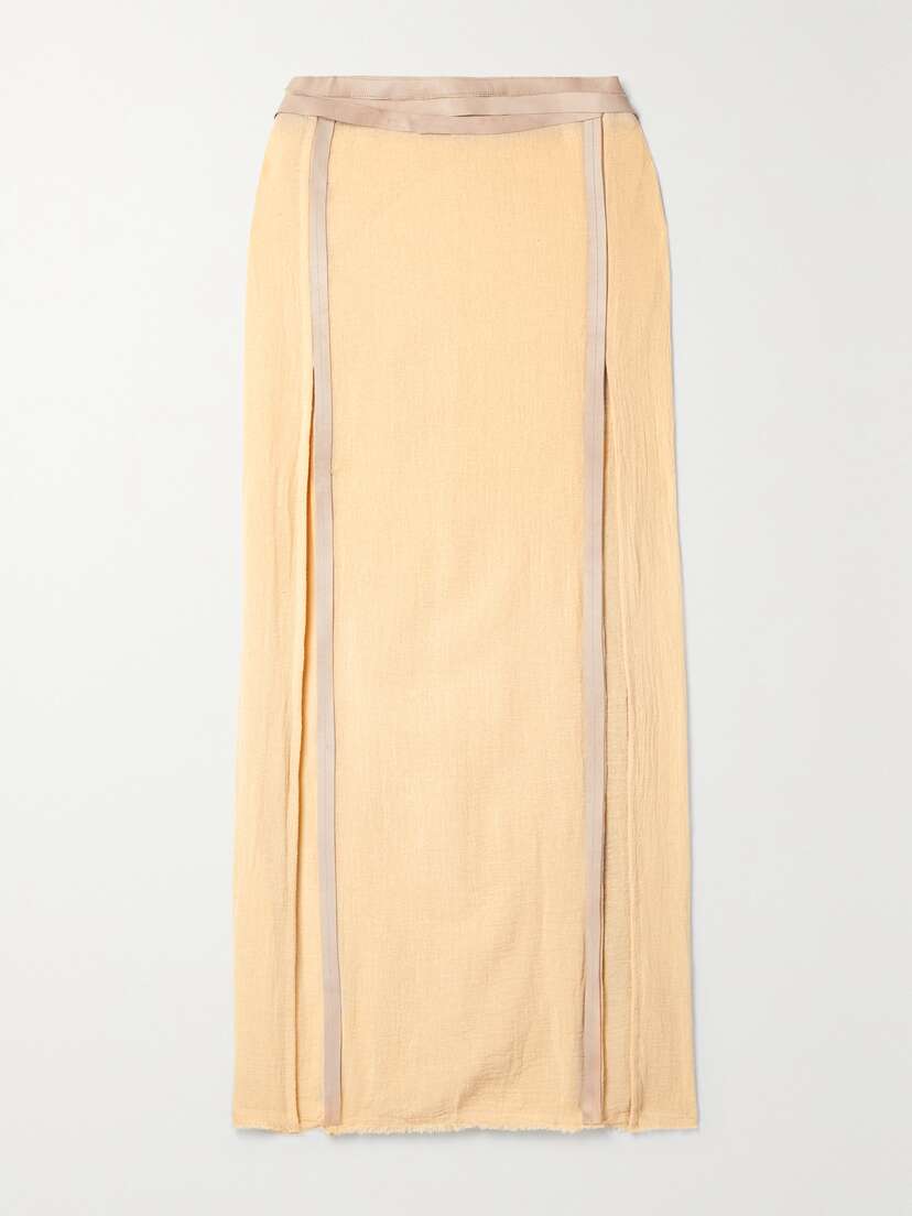 Caravana + Net Sustain Jarawi Leather-trimmed Cotton-gauze Midi Skirt