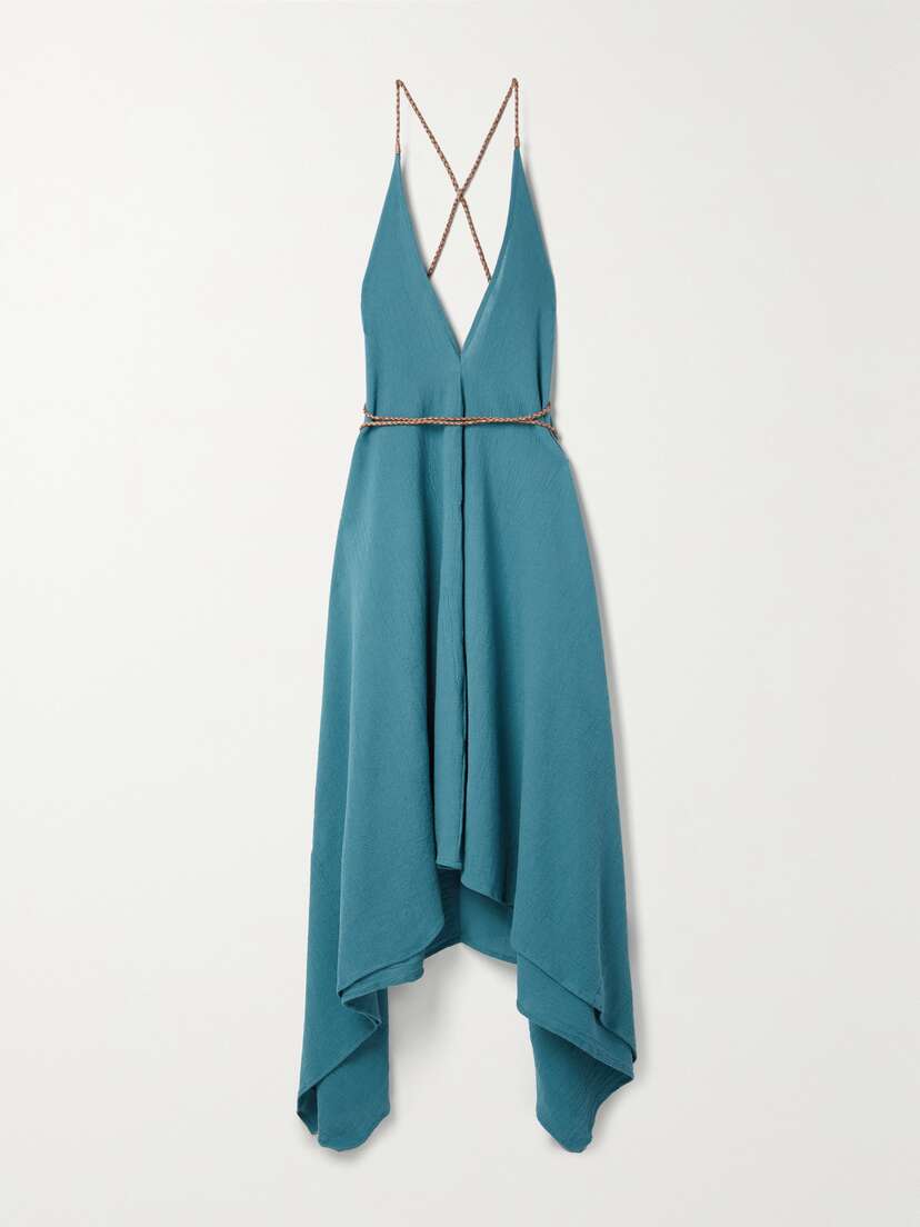 Caravana + Net Sustain Yatzil Asymmetric Leather-trimmed Cotton Maxi Dress