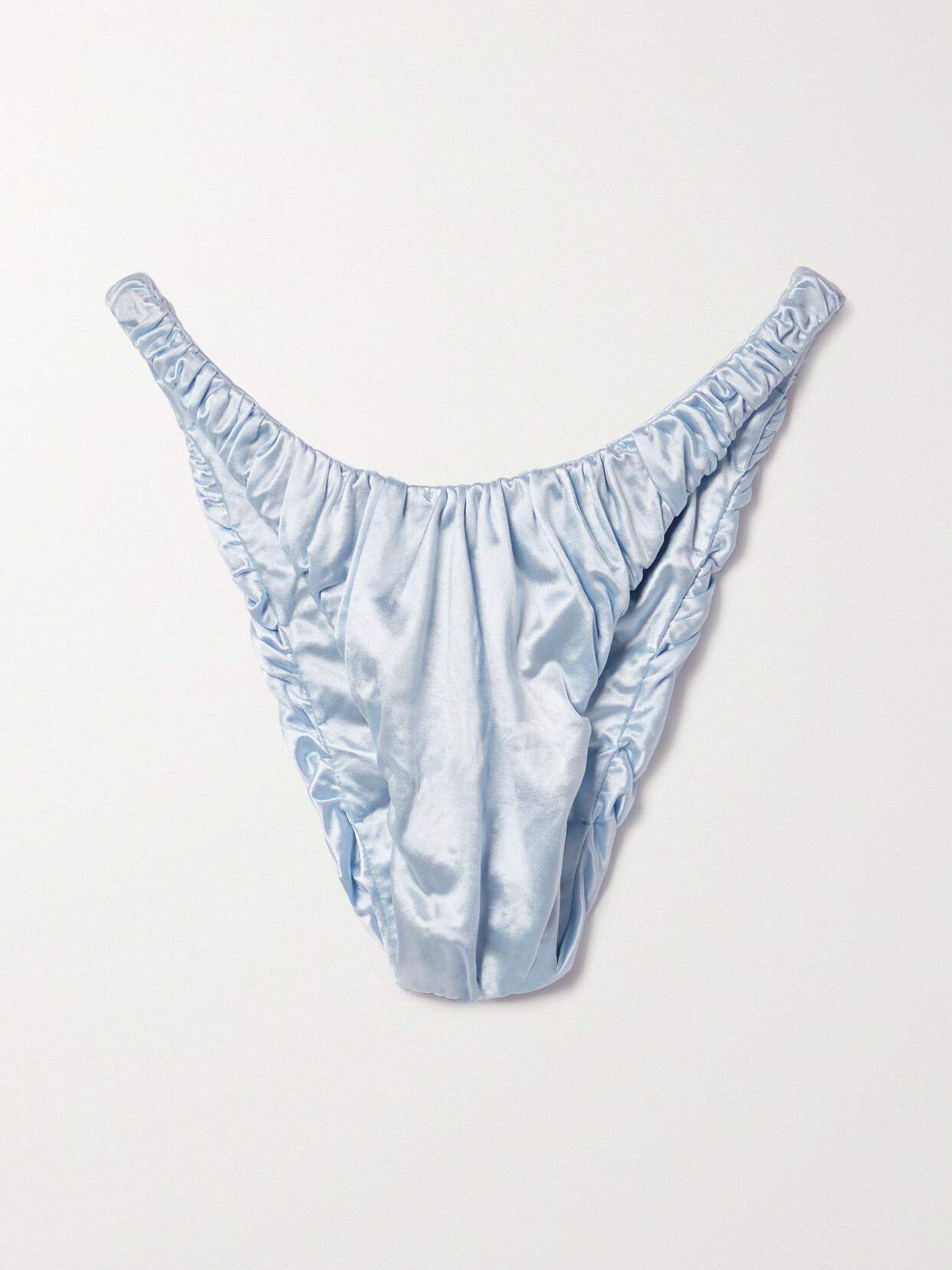 Isa Boulder Jessie Ruched Metallic Stretch-satin Bikini Briefs In Blue