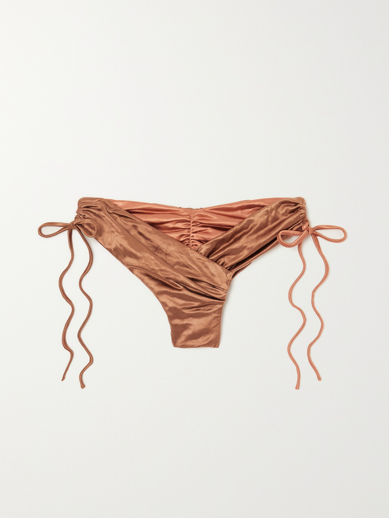 Isa Boulder - Rev Ruched Stretch-satin Bikini Briefs - Brown